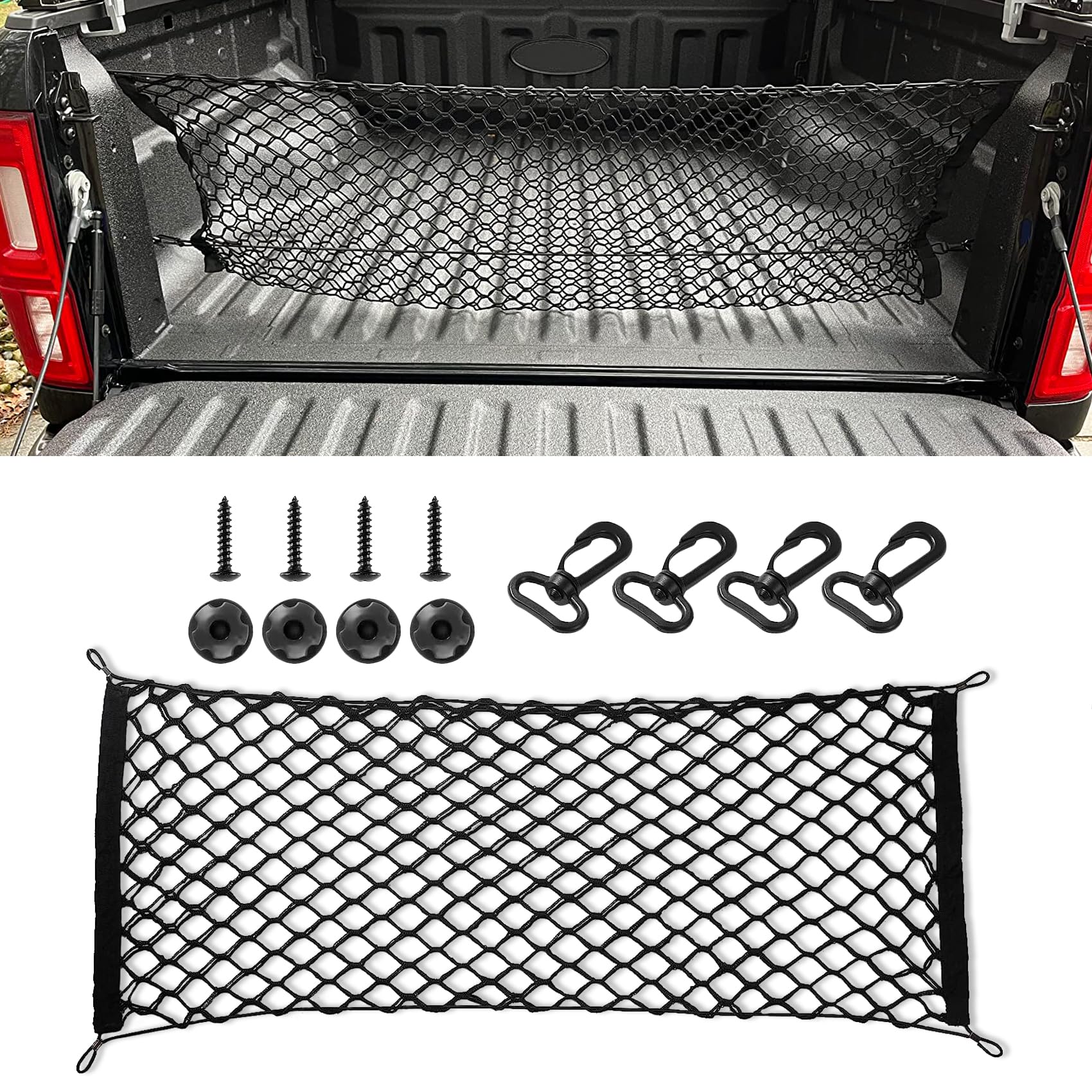 Lecctso Car Rear Cargo Net, Automotive Cargo Nets, Trunk Cargo Storage Net With Hooks, 35.4'X 15.75' Adjustable Elastic Storage Organizer Net, Car Accessories Trunk Organizer Universal Fit Suv, Car