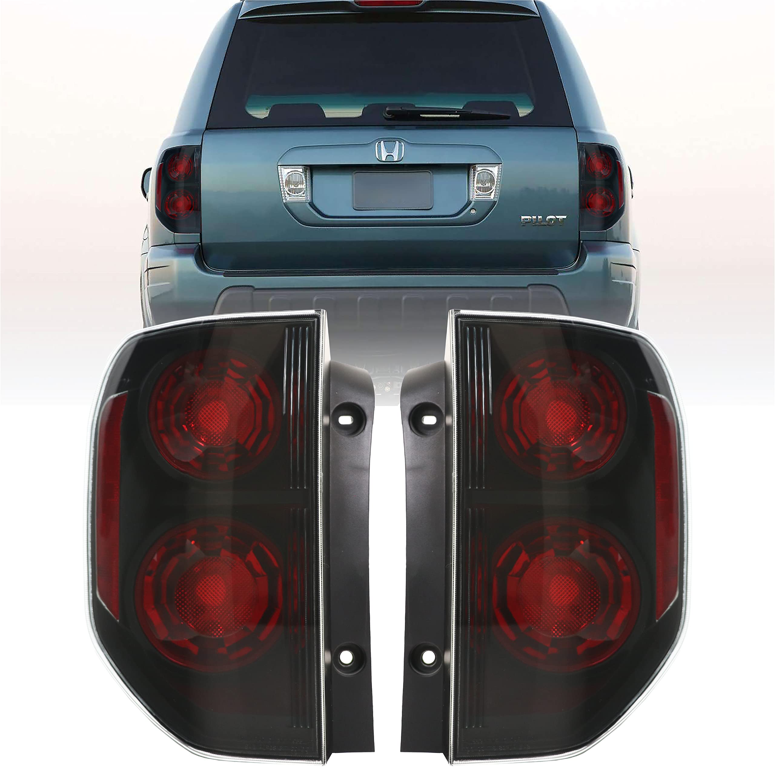 Usr Depo 03-08 Honda Pilot Tail Lights - Facelift Jdm Style Black Housing Light Shade Of Smoke Lens Rear Tail Lamps Set (Left + Right) Compatible With 2003-2008 Honda Pilot Suv