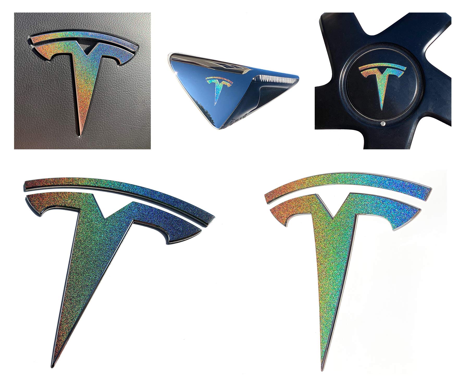 Custom Cut Graphics Logo Decal Wrap For Tesla Model 3 (Gloss Flip Psychedelic - Silver/Rainbow)
