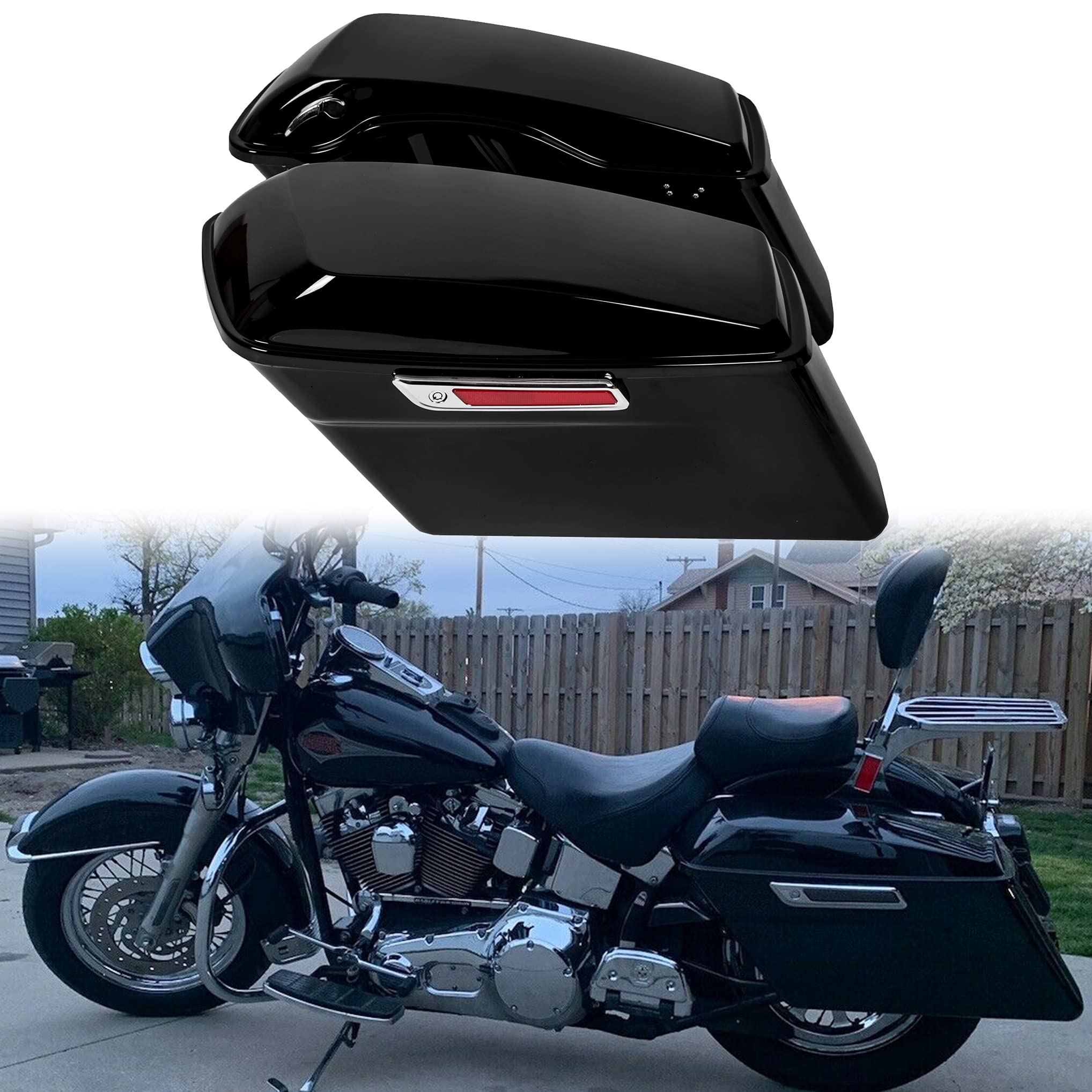 Kuafu Hard Saddle Bags Trunk W/Lid & Latch Key Compatible With Harley 1993-2013 Davidson Road King Glide Softail All Touring Models