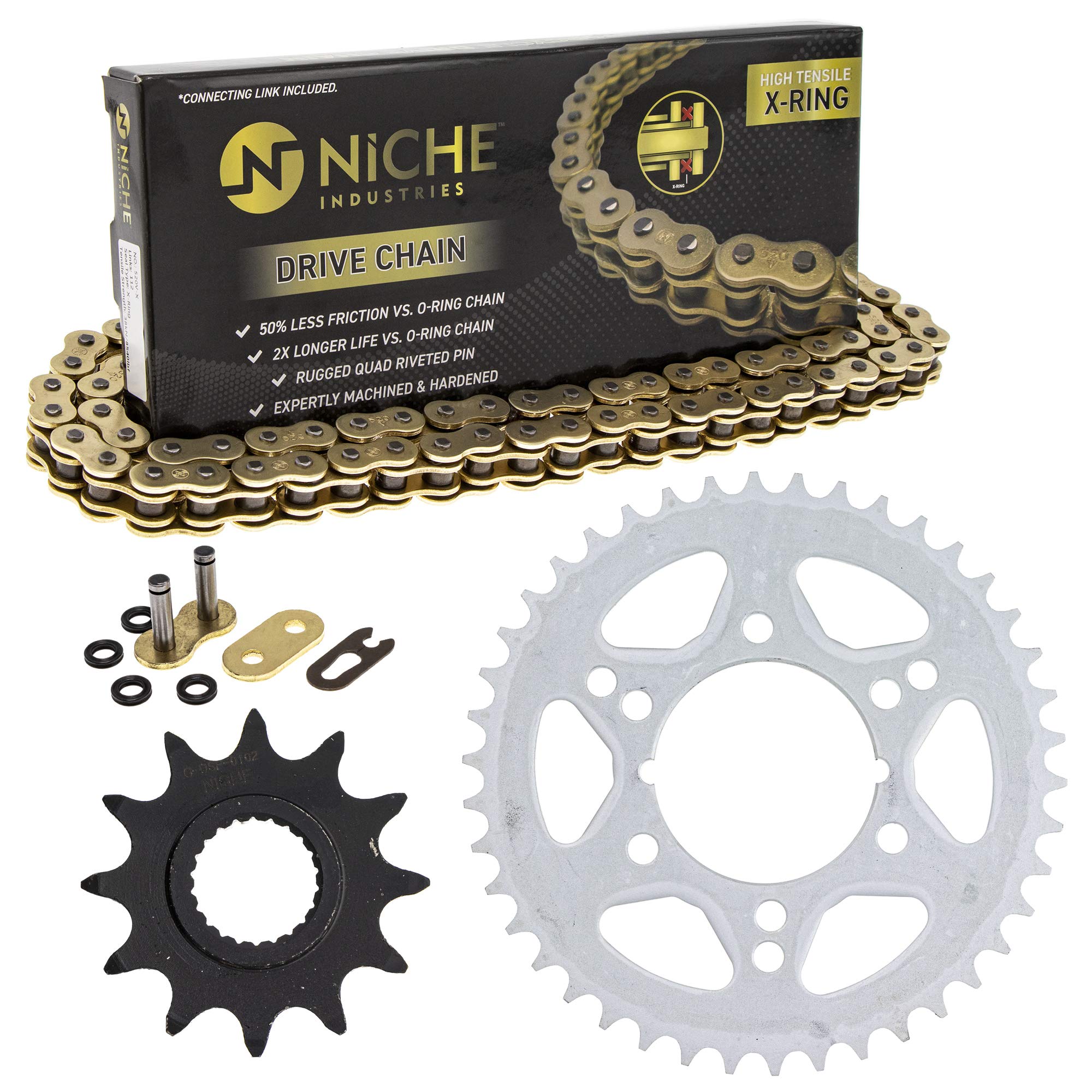 Niche Drive Sprocket Chain Combo For Polaris Trail Boss Blazer 250 Front 12 Rear 42 Tooth 520V-X X-Ring 88 Links