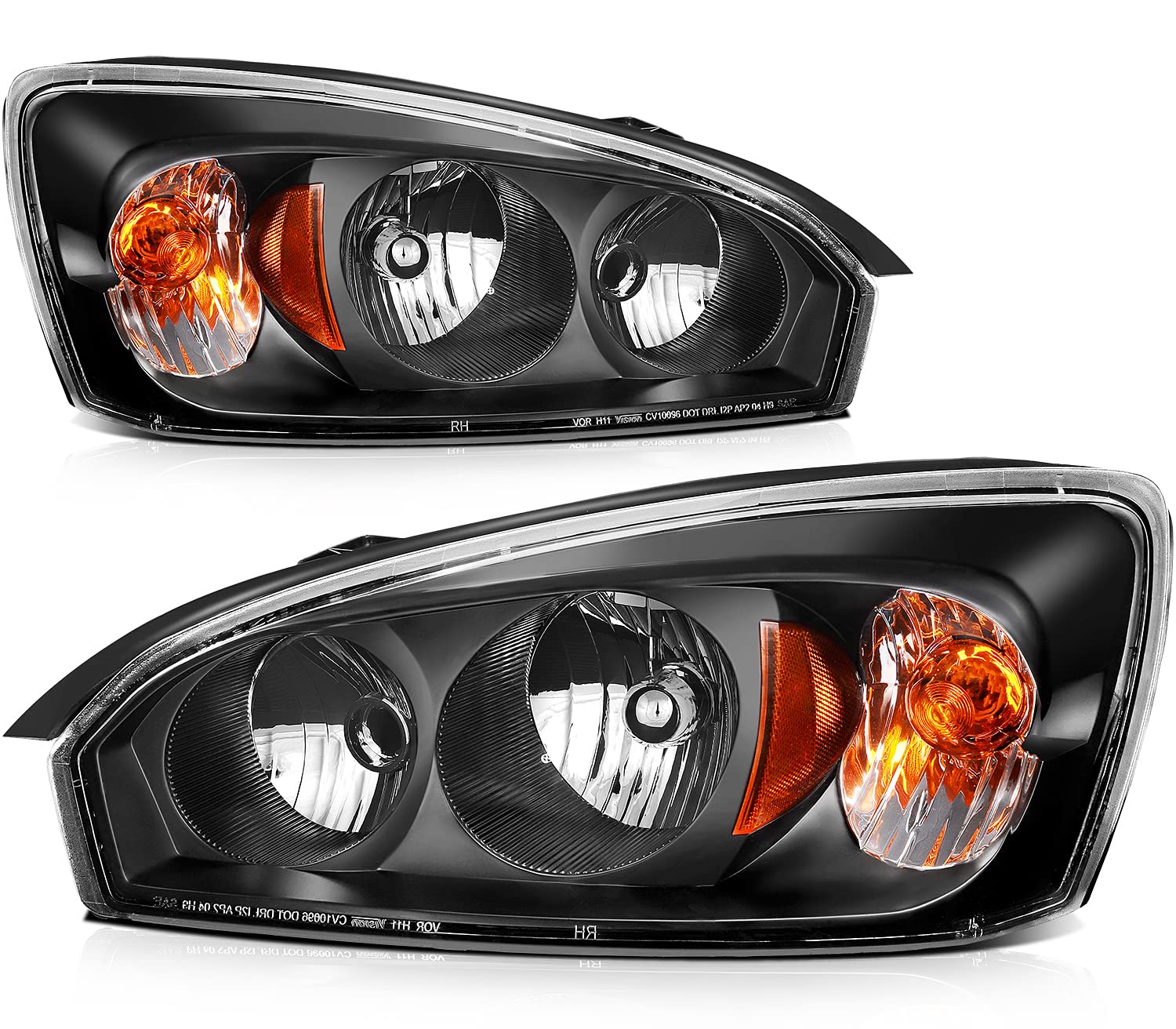 Scitoo Headlight Assembly Fits For Chevrolet For Malibu 2004-2008 Headlamp In Black Housing Amber Reflector Clear Lens