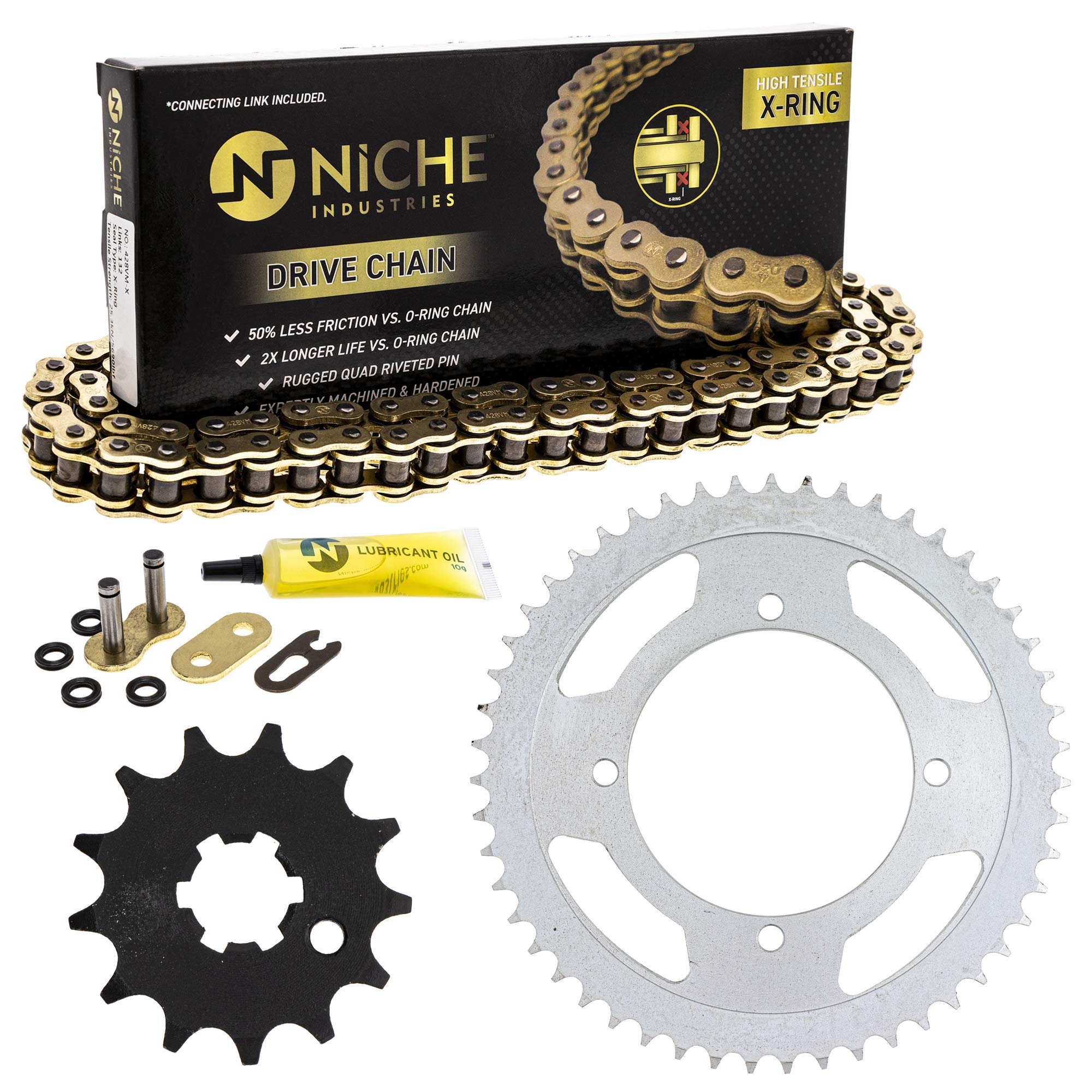 Niche Drive Sprocket Chain Combo For Kawasaki Kx100 Suzuki Rm100 Front 13 Rear 51 Tooth 428Vm-X X-Ring 124 Links