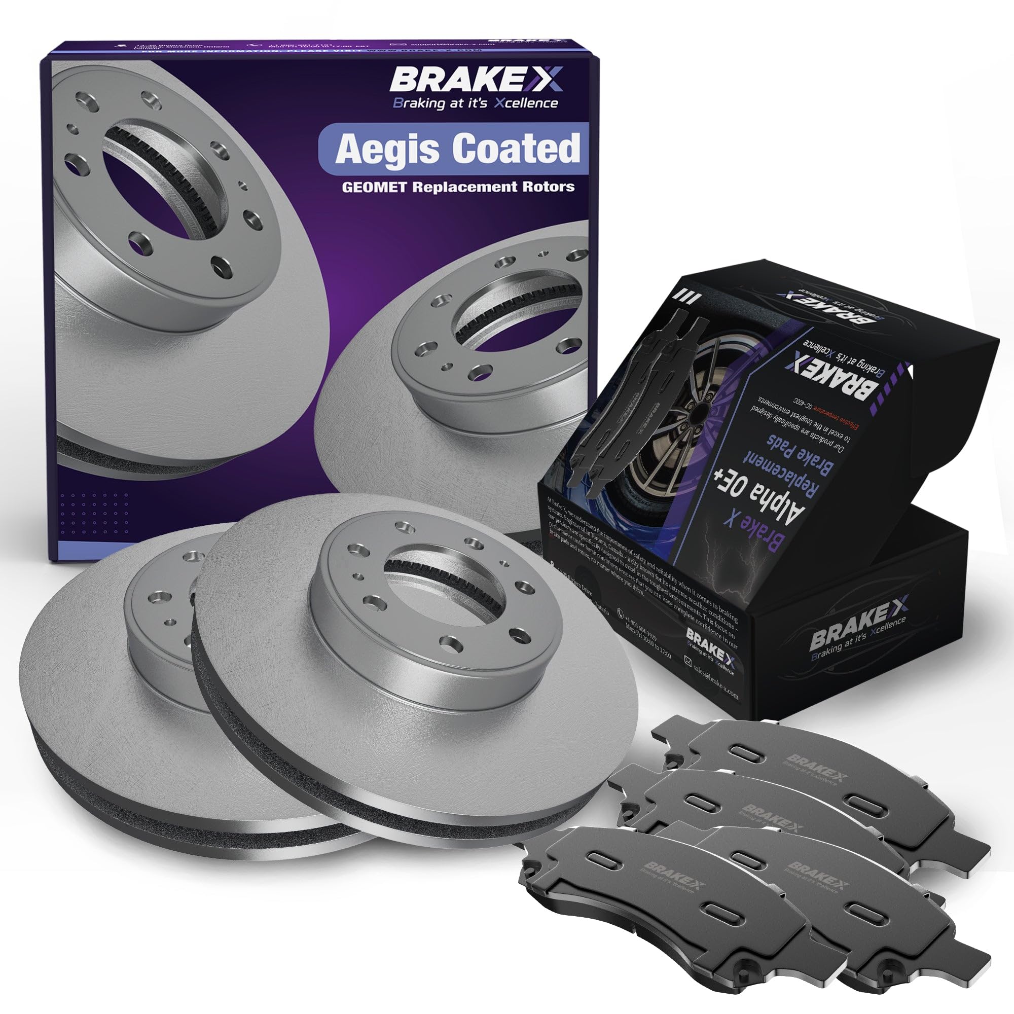 Brake X Rear Brake Pads And Rotors Kit Replacement For 2017-2020 Honda Cr-V | Aegis Geomet Coated Rotors And Alpha Ceramic Brake Pads