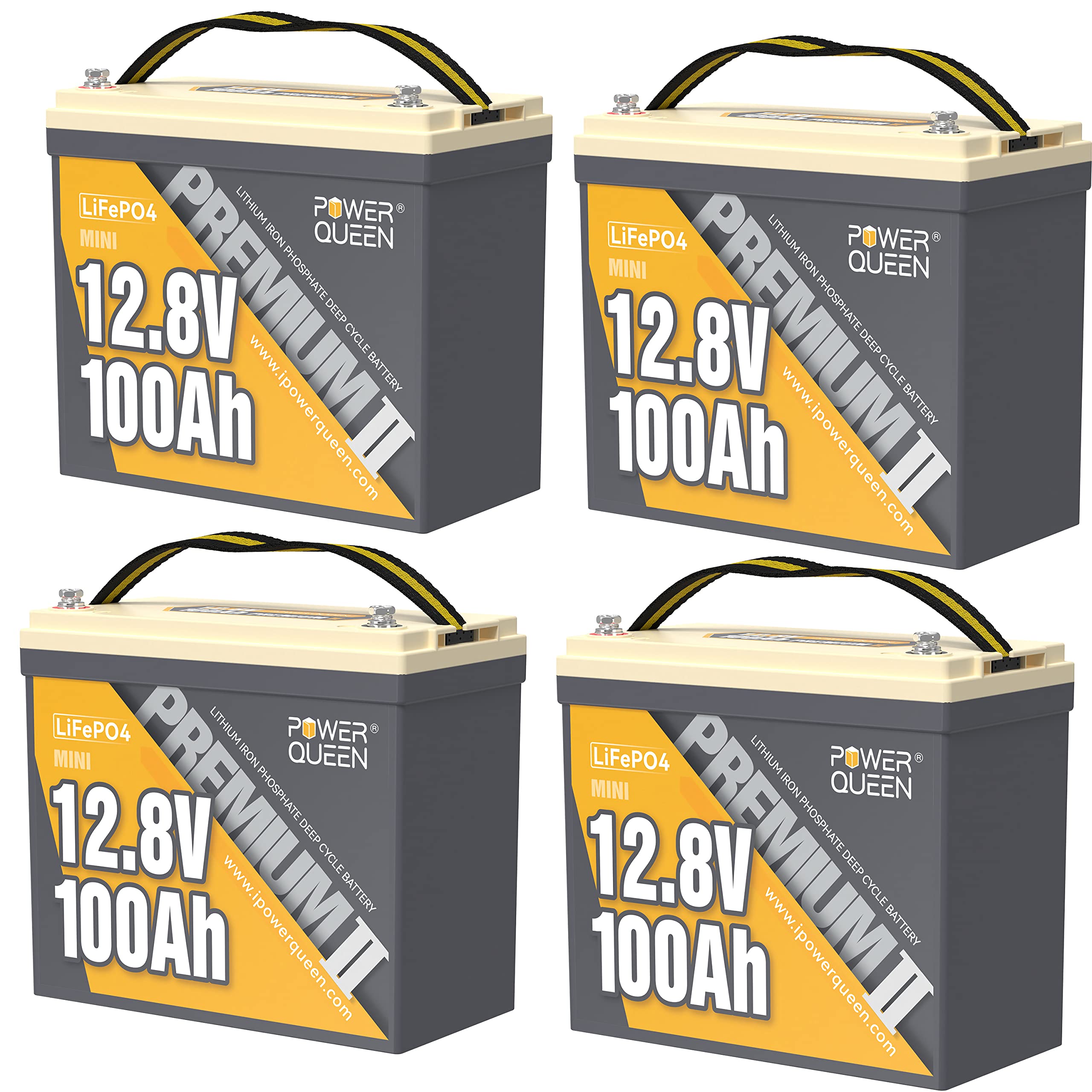 Power Queen 4 Pack Mini Lifepo4 Lithium Battery, 12V 100Ah Battery With Built-In 100A Bms, 1280Wh Energy, Up To 15000 Cycles, 10-Year Lifespan For Home Solar Energy System, Rv, Camping