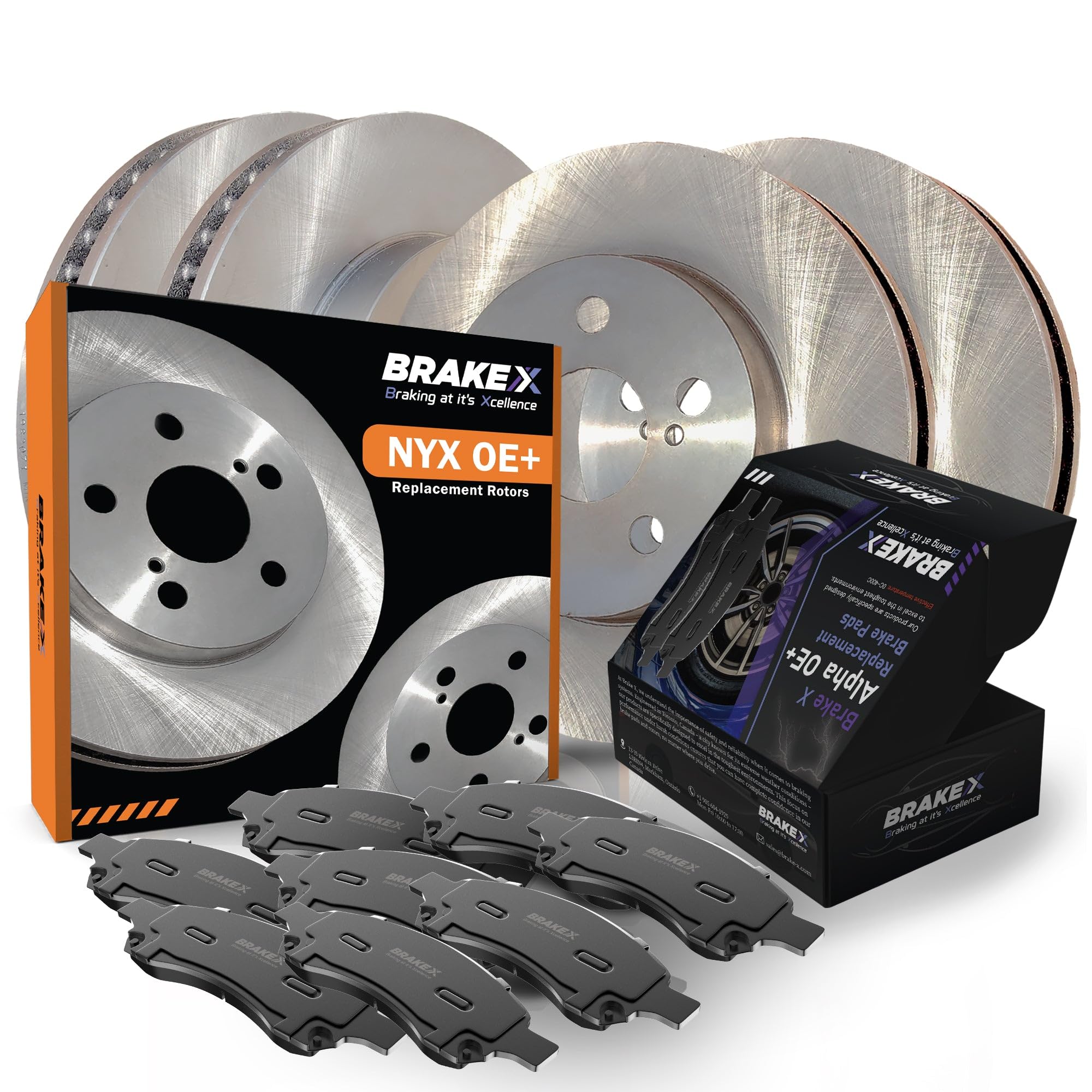 Brake X Front And Rear Brake Pads And Rotors Kit Replacement For 2015-2017 Honda Odyssey | Nyx Oe+ Rotors And Alpha Ceramic Brake Pads