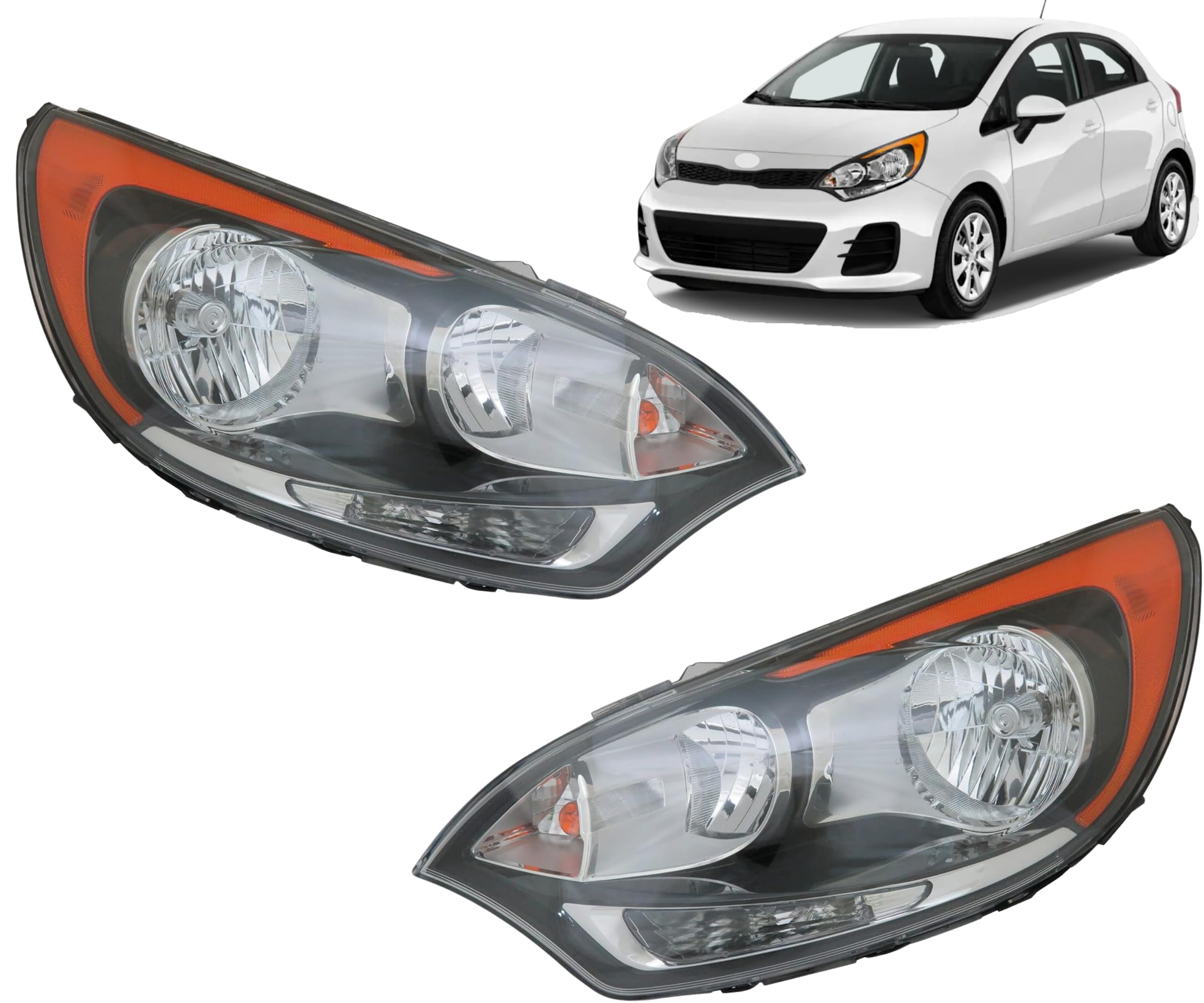 Alligator Auto Lights Headlamps Compatible With Kia Rio 2012-2016 2017 Halogen Headlight Assembly W/Bulbs Left Side/Right Side Ki2502154, Ki2503154 / 92102-1W340, 92101-1W340 Dot/Sae Compliant