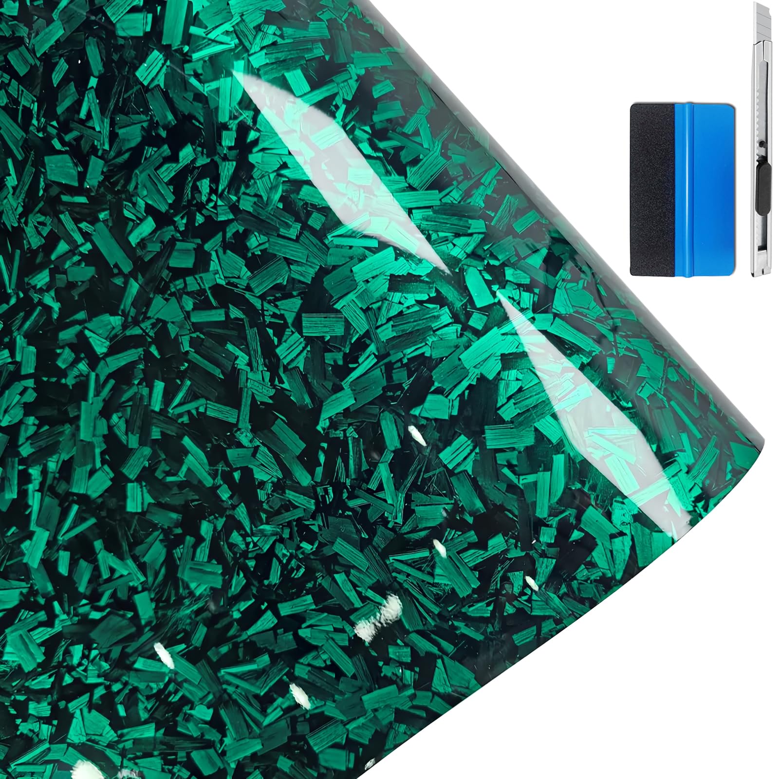 Lzlrun Forged Gloss Carbon Fiber Black Vinyl Wrap Roll Air Release Sticker Sheet Film Diy Decal Car Auto Vehicle Morotcycle Self Adhesive (1.65Ft X 3.5Ft, Green)