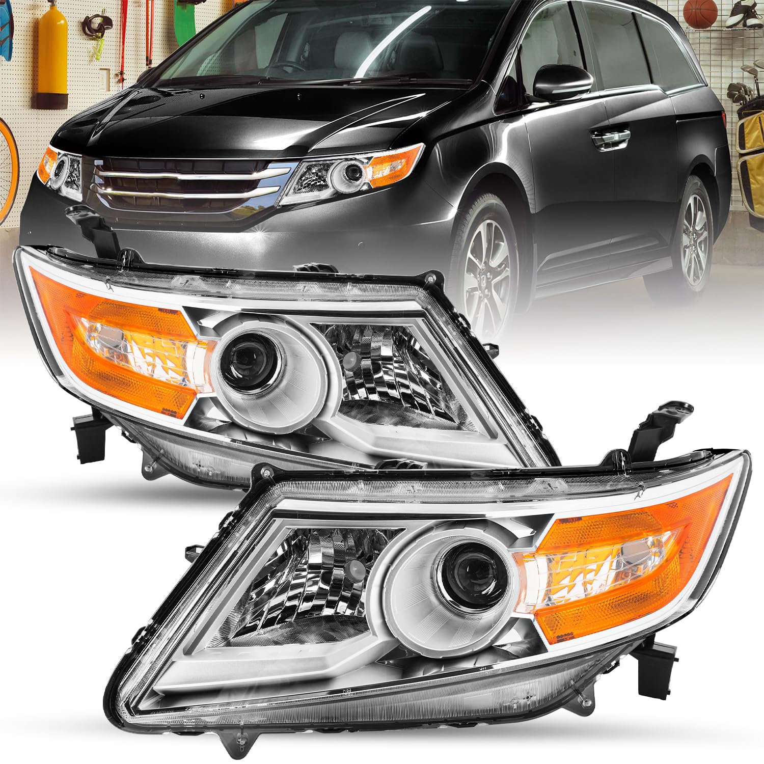 Sockir Headlight Assembly Fit 2011-2017 Honda Odyssey 4-Door W/O Bulbs Oe Style Headlights Headlamps Replace 33150Tk8A01 Ho2502142 (Driver & Passenger Side)