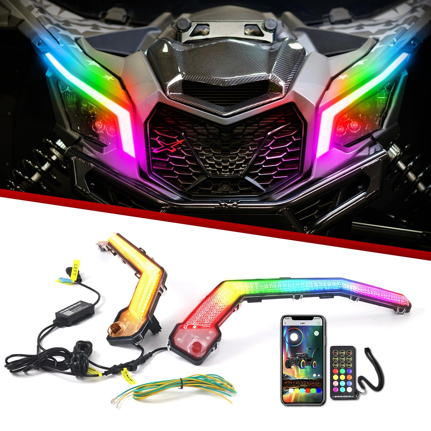 Yiswhis Led Front Signature Light For Can Am Maverick X3 Max Turbo 2017-2023,With Drl Turn Signal Light,Front Fang Light Assembly,Ip68 Waterproof,Plug And Play,Remote Control Or App Control,#710004994