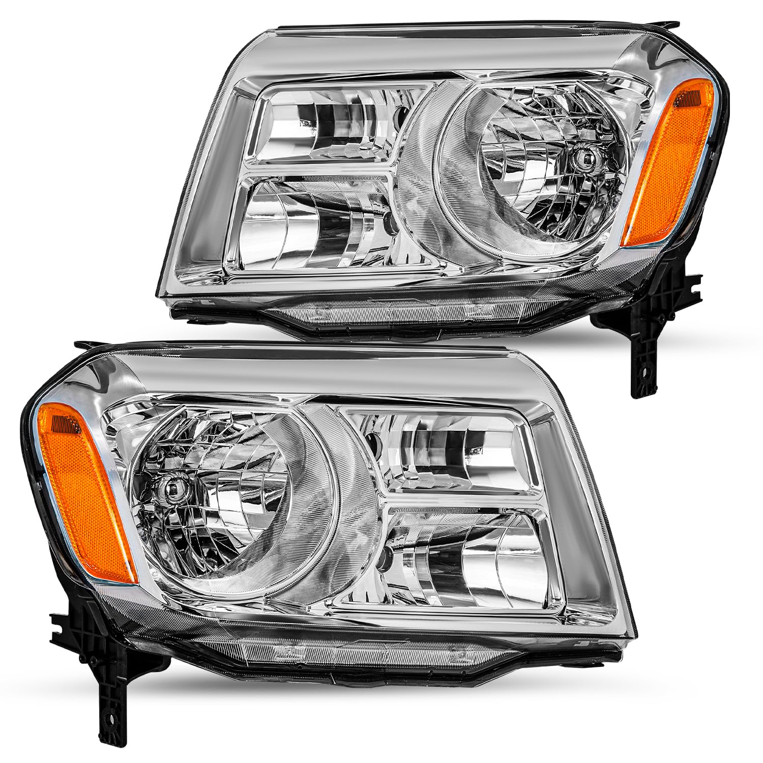 Jsboyat- For 2012-2015 Honda Pilot [Halogen Type] Oem Headlight Headlamp Assembly Replacement Pair (Chrome Housing With Amber Reflector)