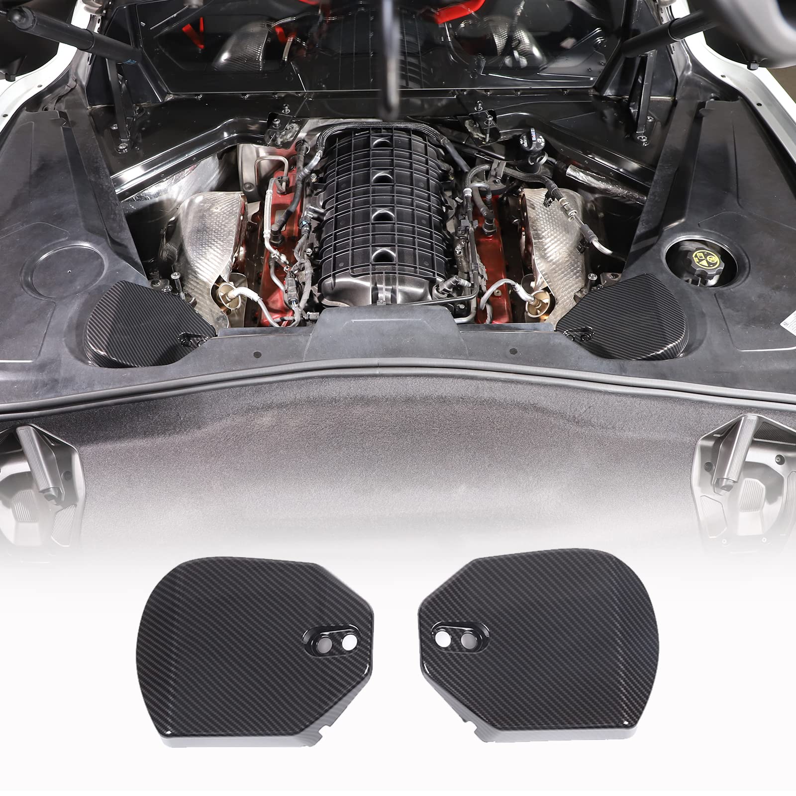 Rear Strut Tower Cover Compatible With Chevrolet Corvette C8 Stingray 2020-2024, Abs Engine Bay Rear Shock Absorbing Tower Protection Panel Cover Trim Accessories, 2Pcs (Carbon Fiber Pattern Black)