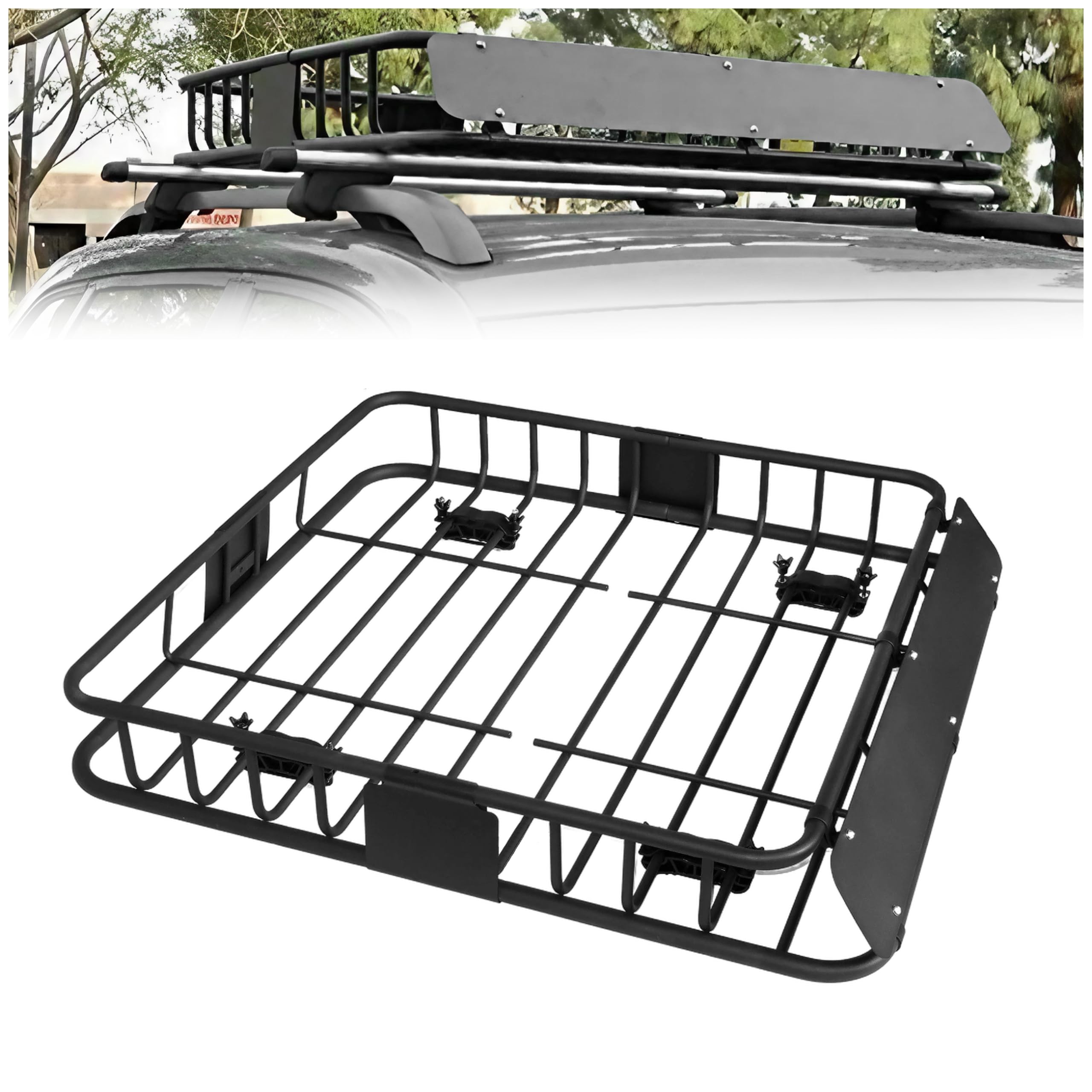 Httmt Mt371-029-M Black Universal Roof Rack Cargo Car Top Luggage Holder Carrier Basket Travel Suv