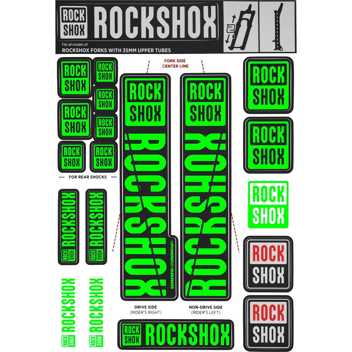 Rockshox Decal Kit, 35Mm, Green Color Matching Kit