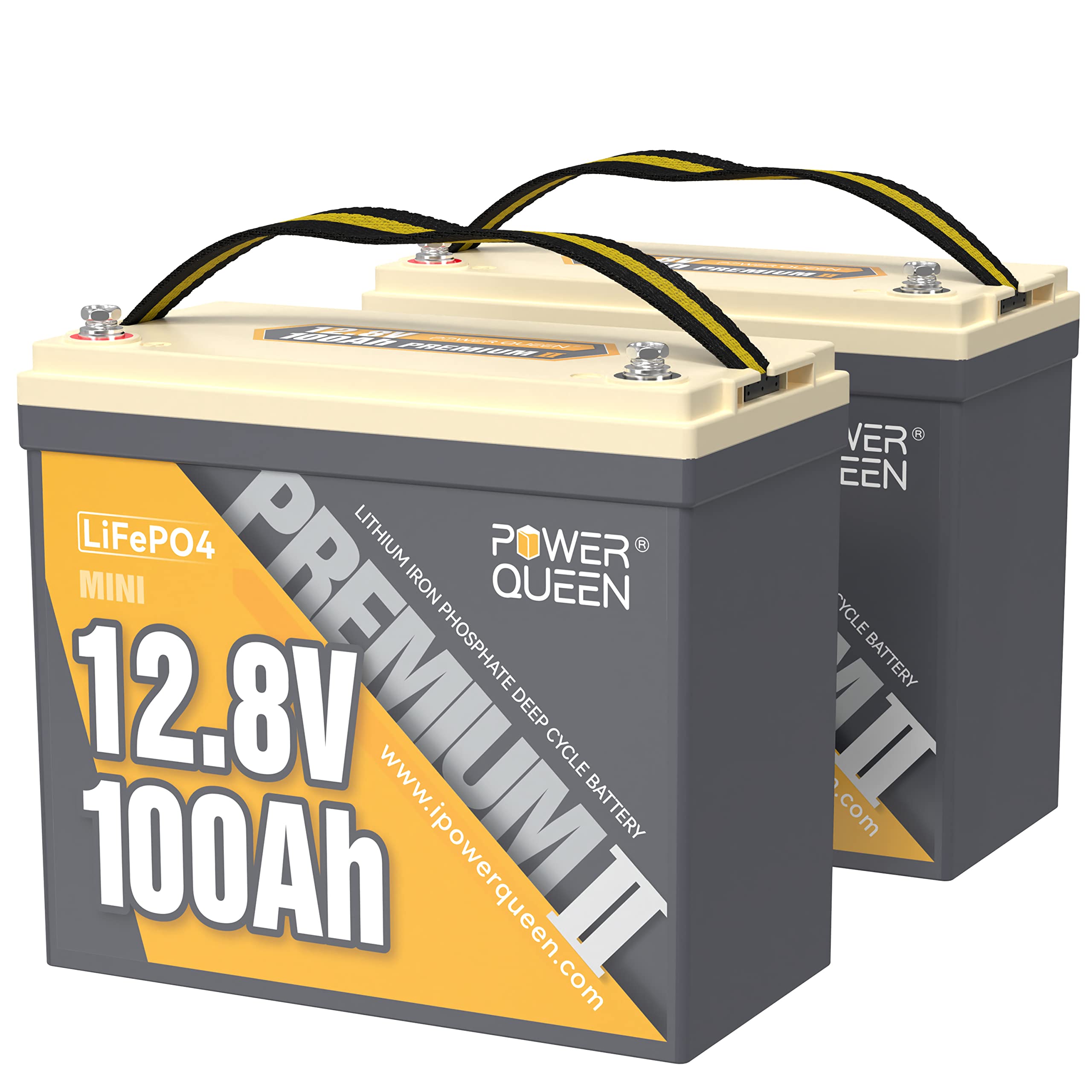 Power Queen 2 Pack Mini Lifepo4 Lithium Battery, 12V 100Ah Battery With Built-In 100A Bms, 1280Wh Energy, Up To 15000 Cycles, 10-Year Lifespan For Home Solar Energy System, Rv, Camping