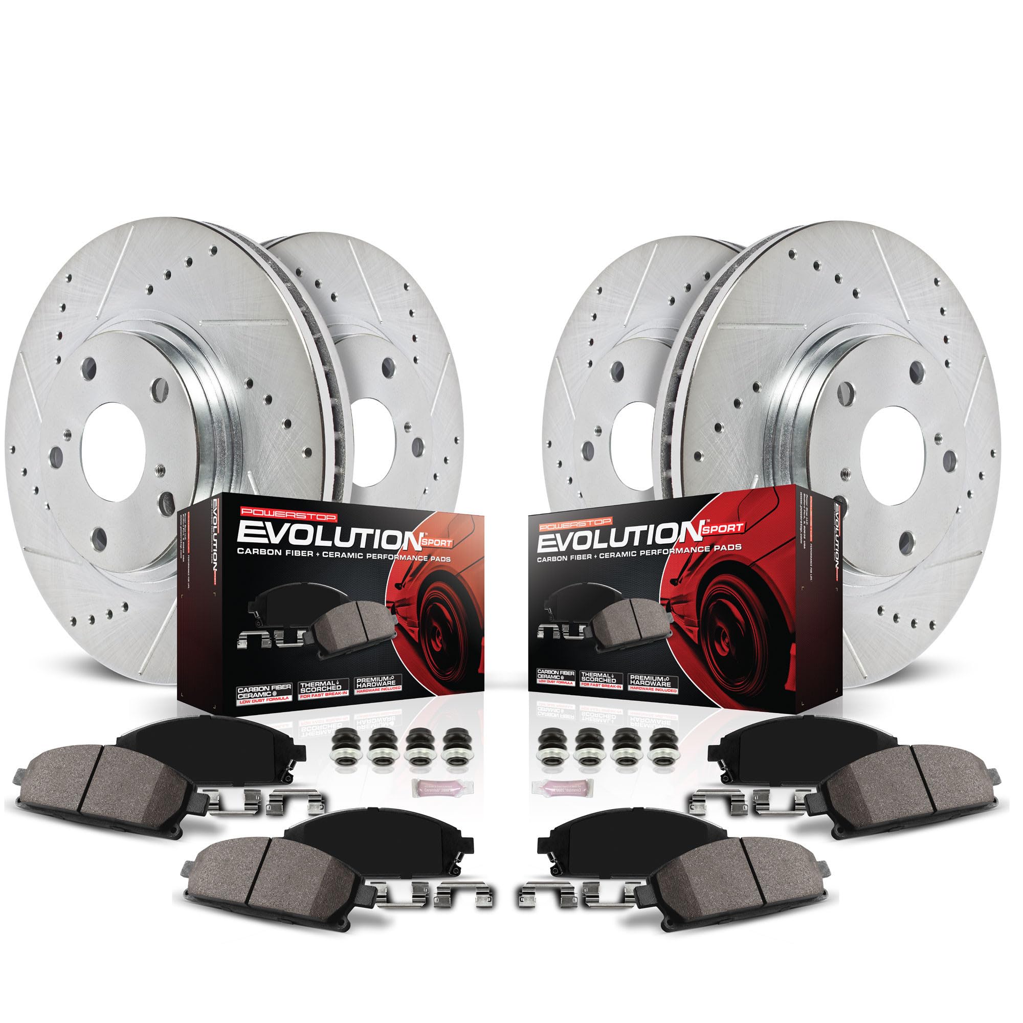 Power Stop K2798 Front And Rear Z23 Carbon-Fiber Ceramic Brake Pads And Drilled Slotted Rotors Brake Kit For 2007 2008 2009 2010 2011 2012 2013 2014 2015 2016 2017 Jeep Wrangler 2018 Jeep Wrangler Jk