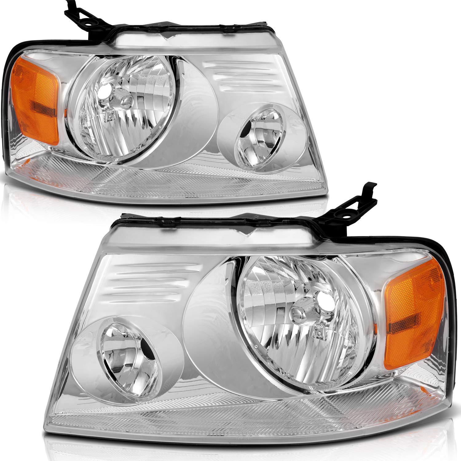 Scitoo Headlight Assembly Fits For Ford For F-150 2004-2008,For Lincoln Mark Lt 2006-2008 Headlamp In Chrome Housing Amber Reflector Clear Lens