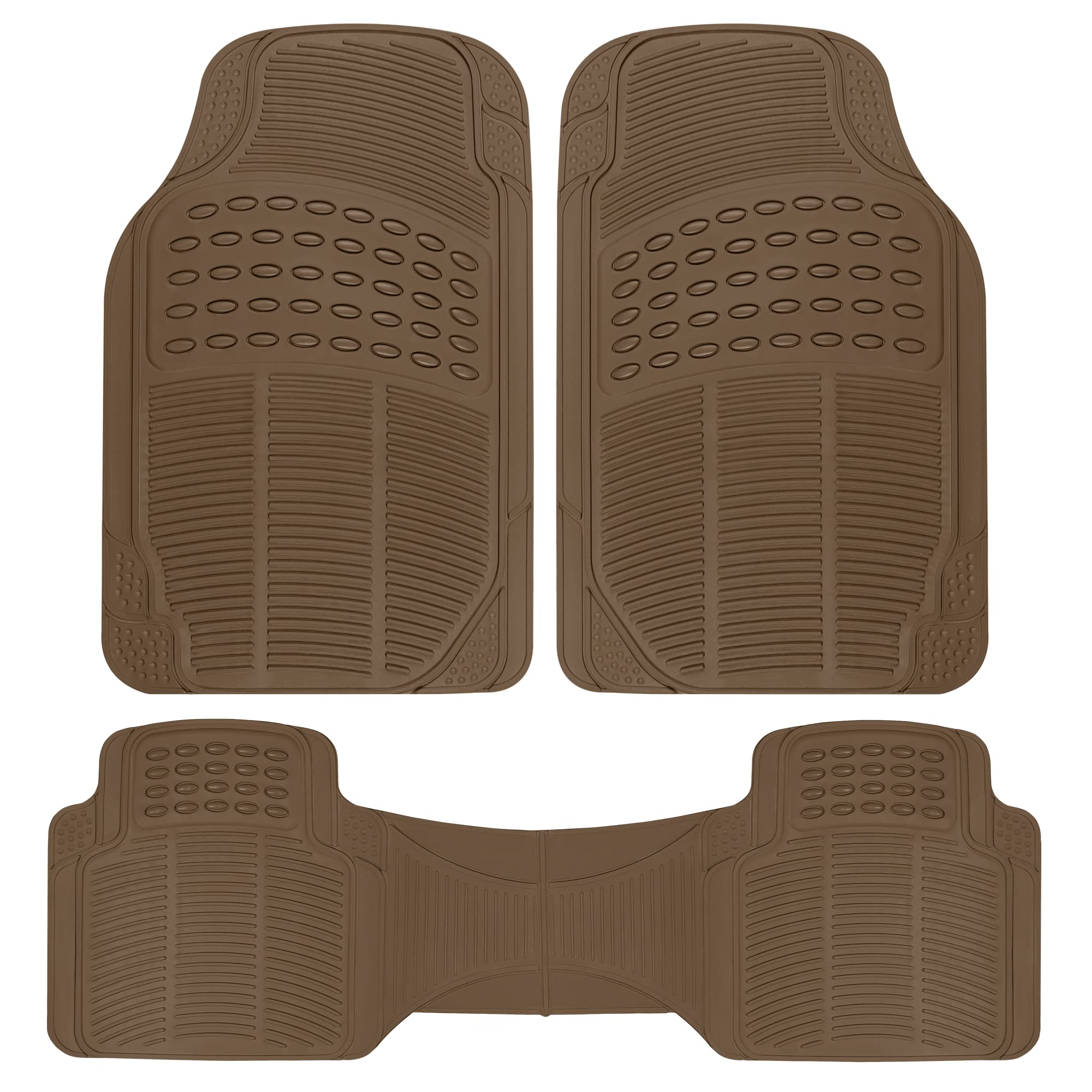 Bdk Proliner Floor Mats For Cars Trucks Suv, 3-Piece All-Weather Car Mats With Universal Fit Design, Durable Car Floor Mats With Capture Ridges, Waterproof Rubber Floor Mats For Cars (Beige)