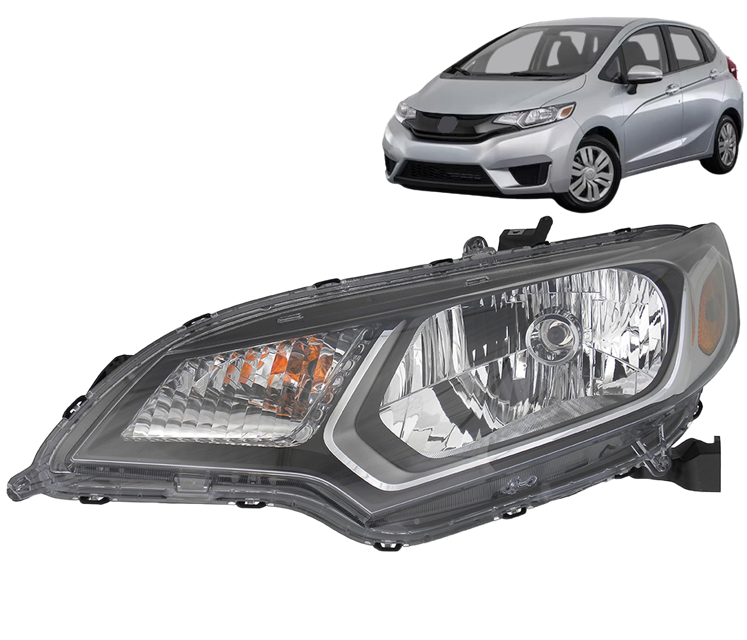 Replacement For Honda Fit 2015 2016 Capa Certified Halogen Headlight Headlamp Assembly With Bulbs, Left/Driver Side 33150-T5A-A01 / Ho2502160