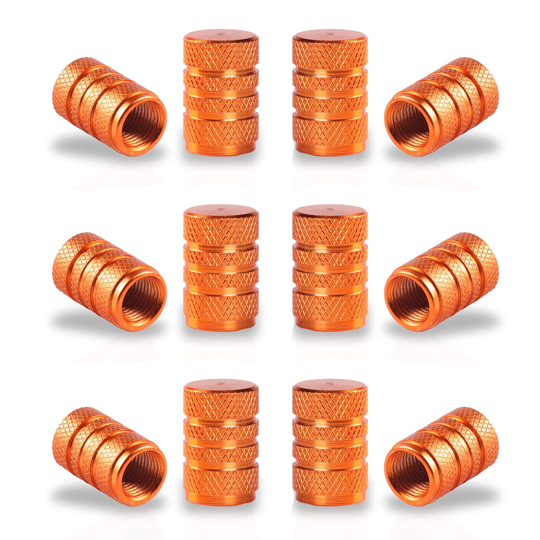 Singaro 12Pcs Tire Valve Stem Caps, Car Exterior Accessories, Aluminum Alloy Valve Cover Universal For Cars, Trucks, Motorcycles And Bicycles (Orange)