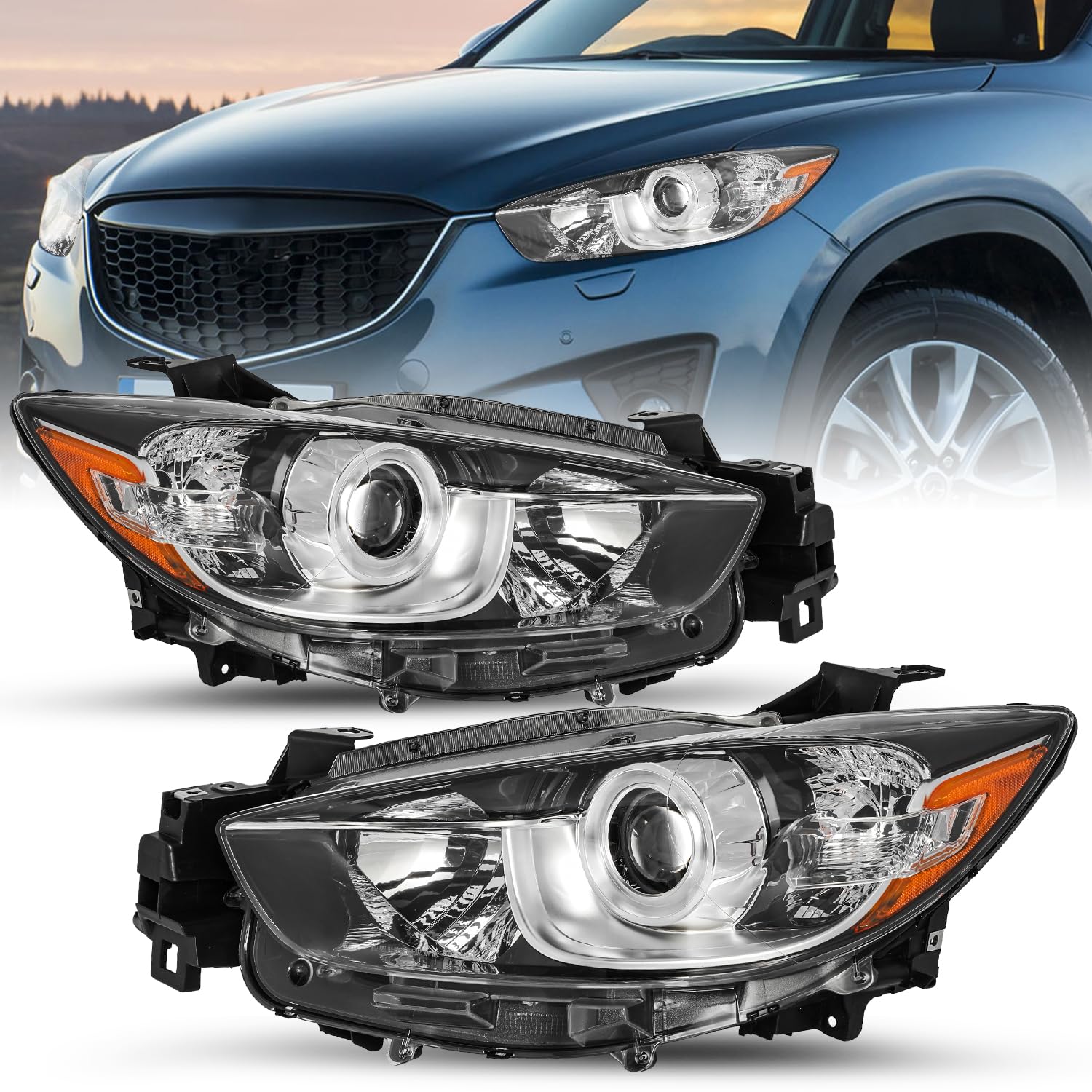 Sockir Headlights Assembly Fit For 2013 2014 2015 2016 Mazda Cx-5 Factory Halogen Projector Headlamp Replacement Passenger And Driver Side