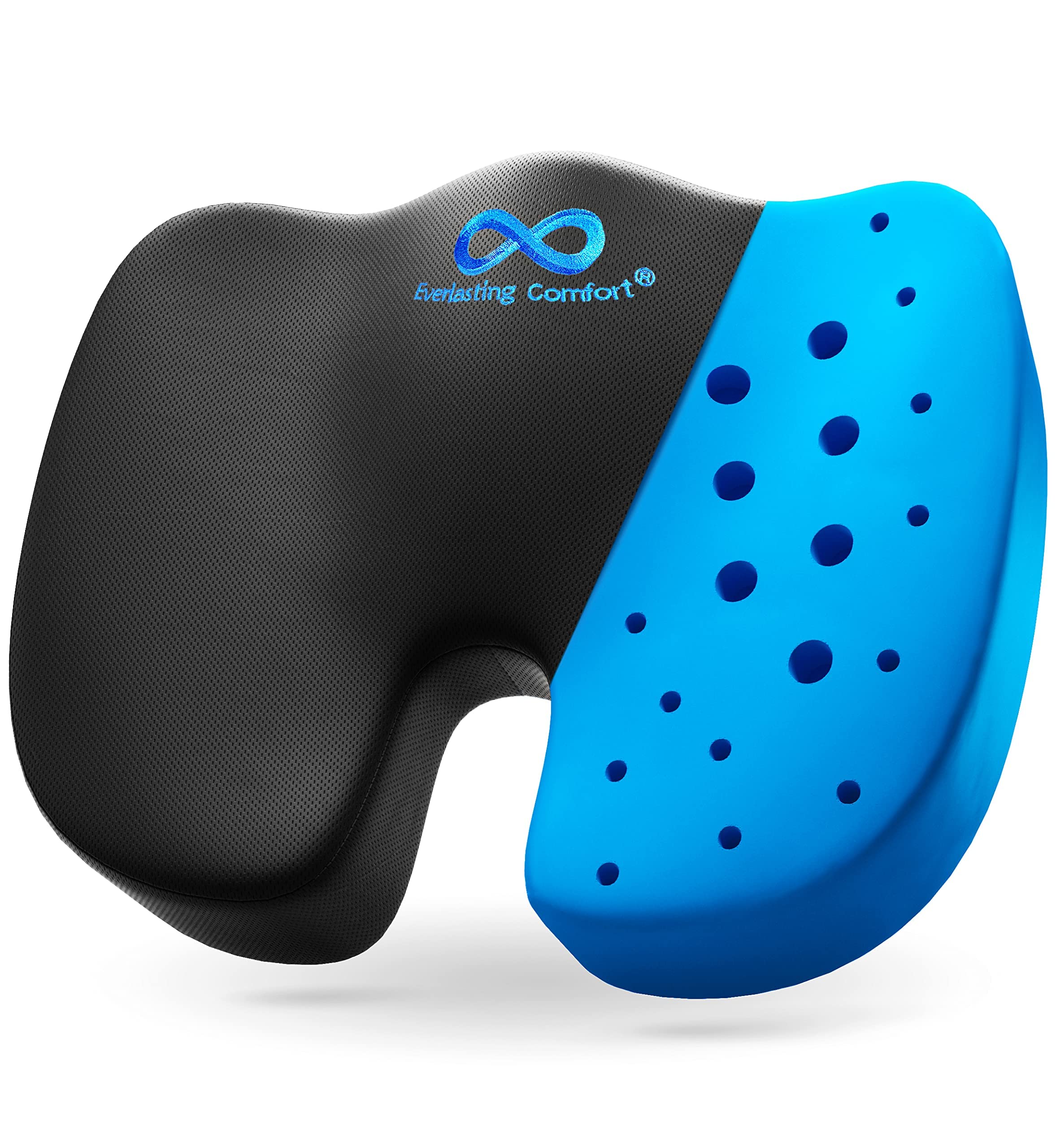 Everlasting Comfort Luxe Seat Cushion - Office Chair Cushion - Non-Slip Car Seat Cushion, Tailbone Pain Relief (Black Gel)