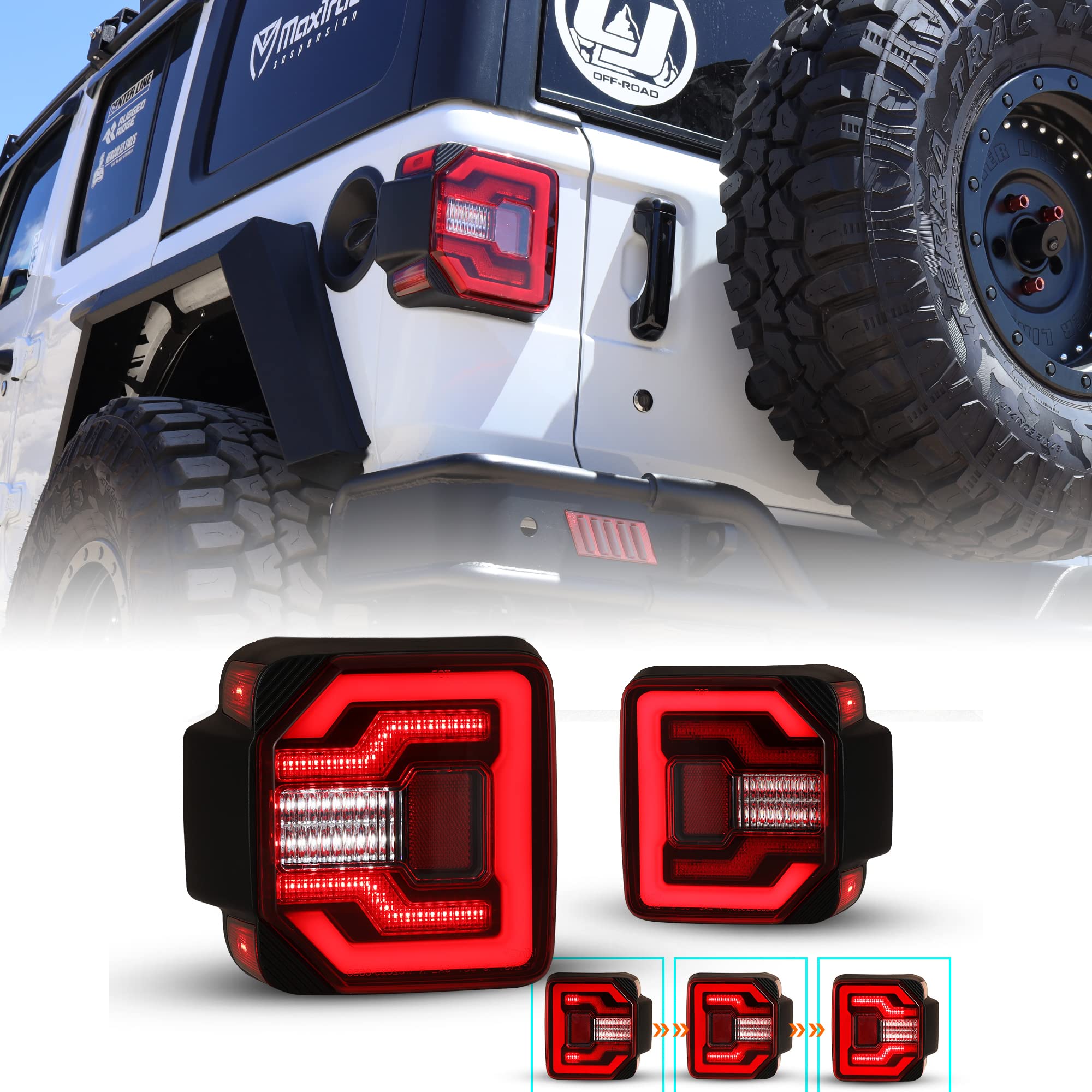 Wolfstorm Led Tail Lights Fit For 2018 2019 2020 2021 2022 2023 Jeep Wrangler Jl/Jlu With Dynamic Running Turn Lights Design, 2018-2023 Jeep Wrangler Jl/Jlu Led Tail Light Assembly(Red Lens)