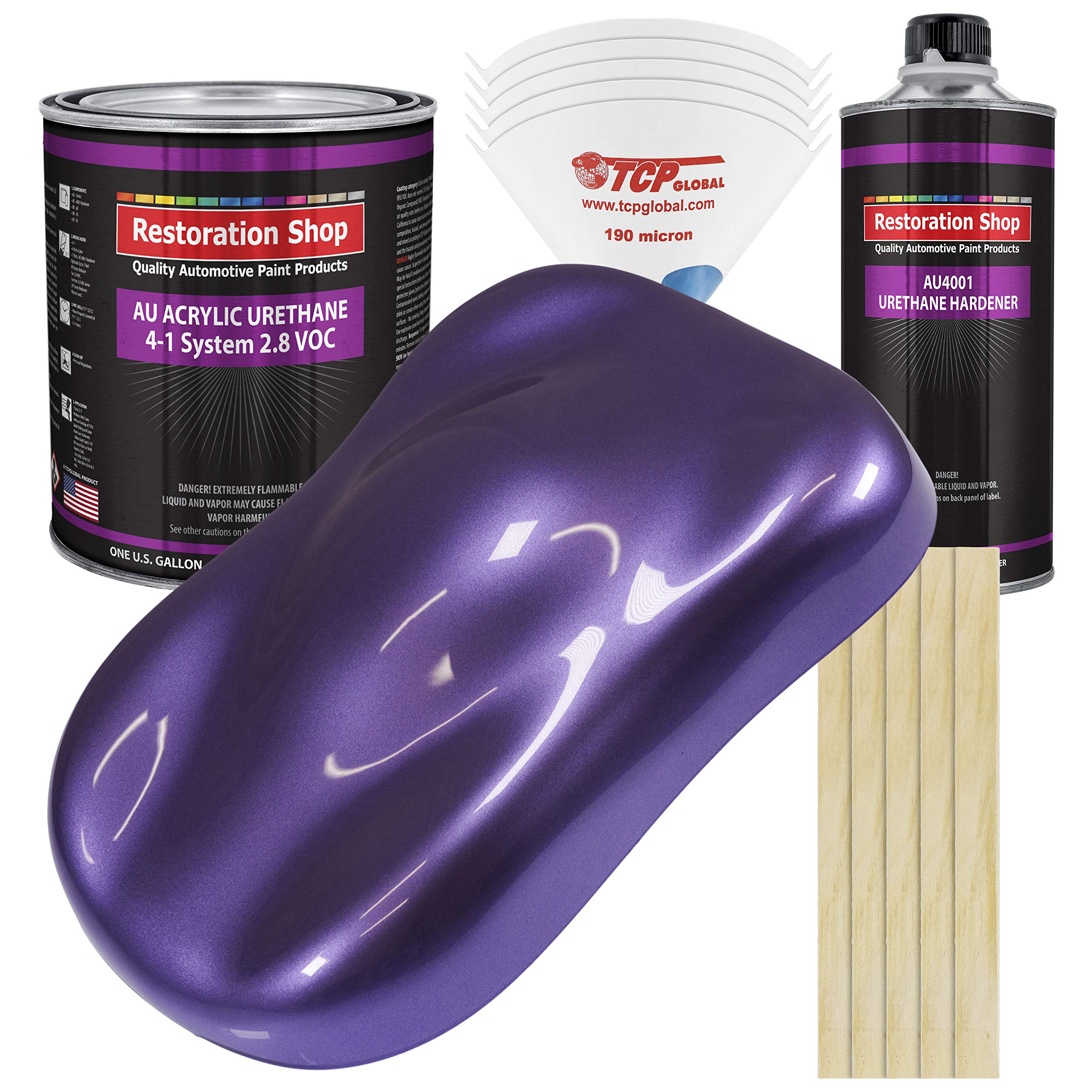 Restoration Shop - Plum Crazy Metallic Acrylic Urethane Auto Paint - Complete Gallon Paint Kit - Professional Single Stage High Gloss Automotive, Car, Truck Coating, 4:1 Mix Ratio, 2.8 Voc