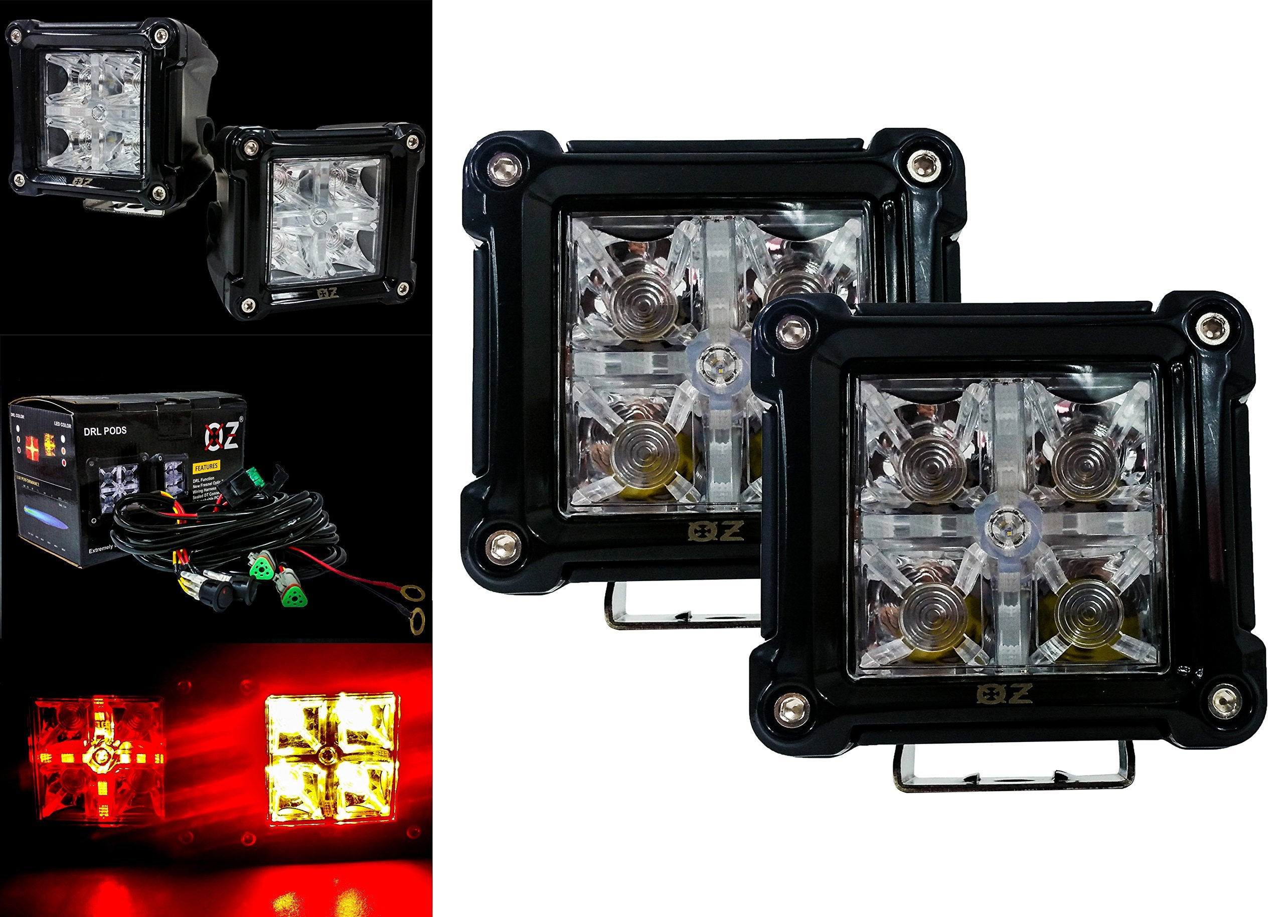 Oz-Usa 3' Dual Intensity Rear Light Red Led Pod Lights High Low Wiring Harness Dual Switch Brake Tail Cube Off Road Motorcycle Atv Suv Semi Truck Heavy Equipment 12V 24V