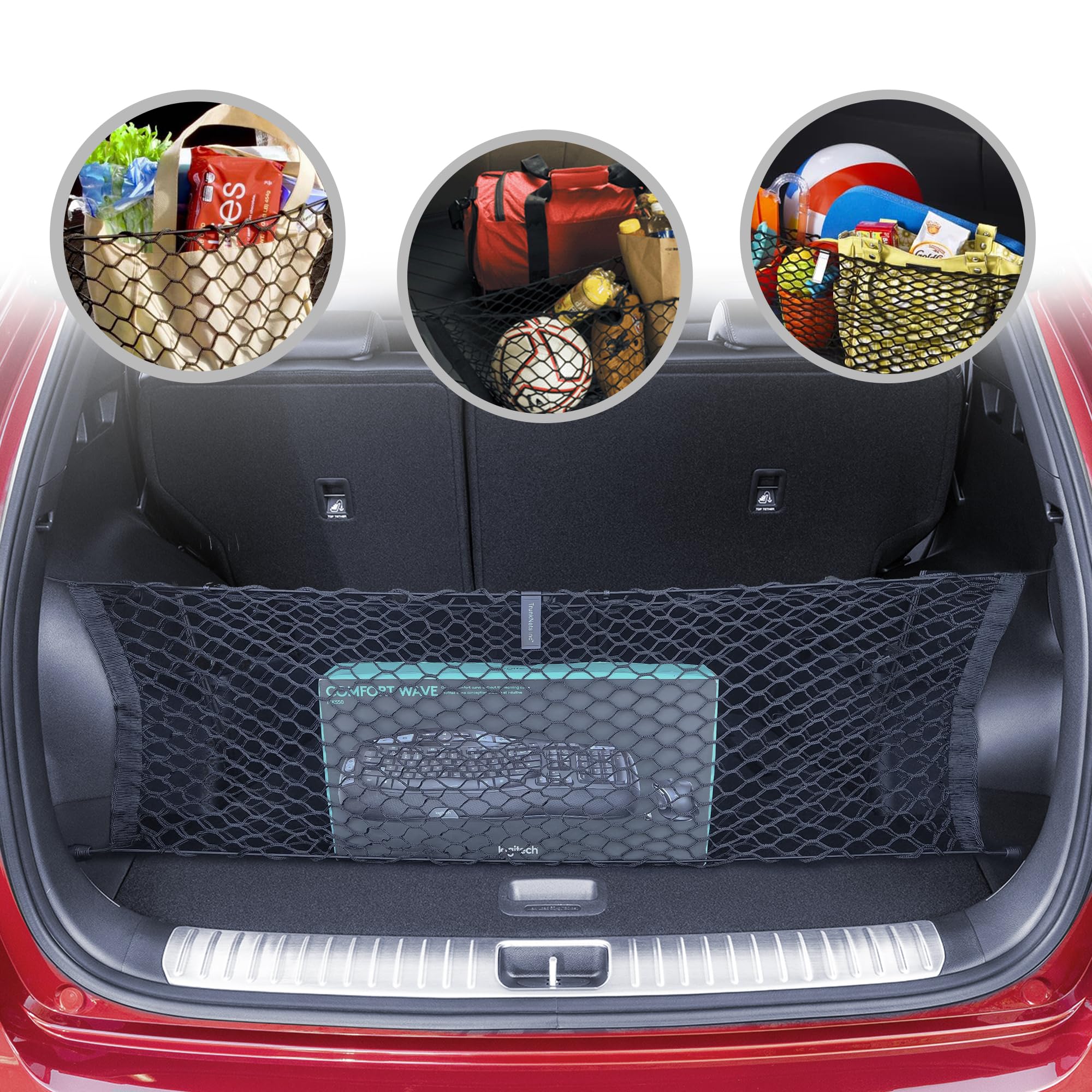 Envelope Style Automotive Elastic Trunk Mesh Cargo Net For Kia Sportage Lx Ex Sx X-Line 2023-2025 - Premium Trunk Organizer And Storage - Luggage Net - Best Car Organizer For Kia Sportage