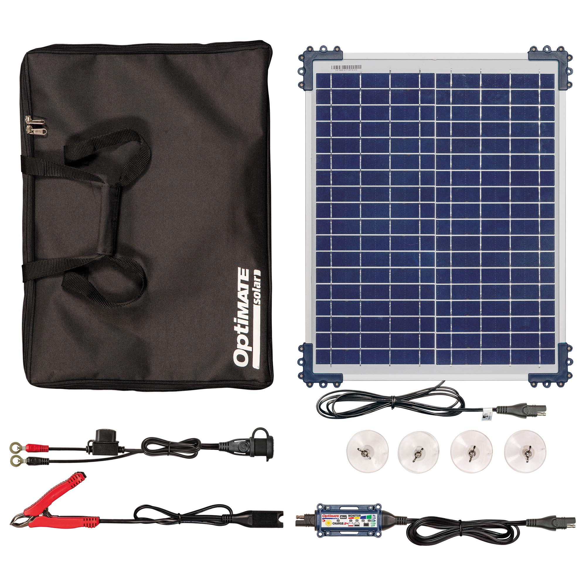 Tecmate Optimate Solar Duo 20W Travel Kit, Tm522-D2Tk, 6-Step 12V / 12.8V 1.6A Weatherproof Solar Battery Saving Charger & Maintainer