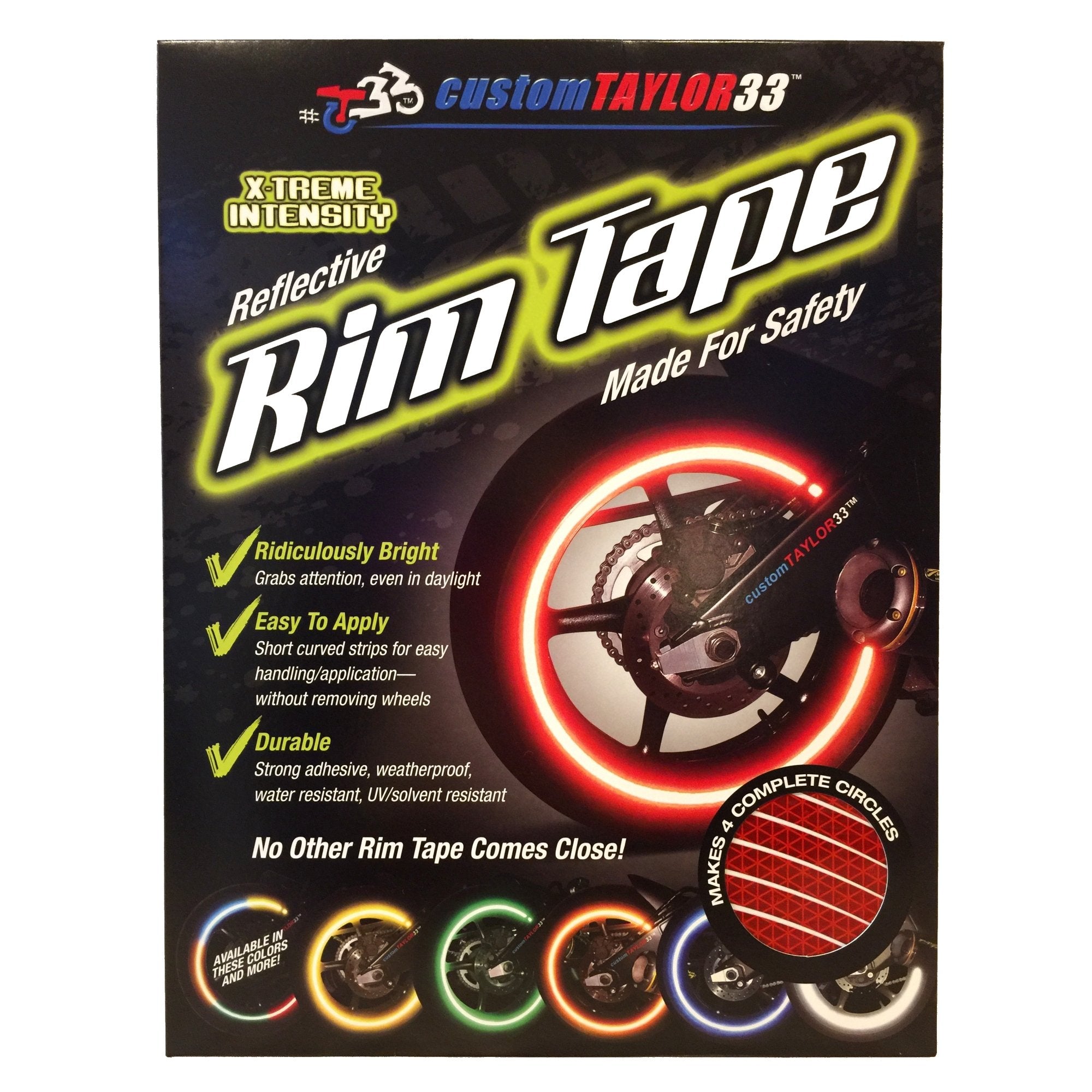 Customtaylor33 Red High Intensity Grade Reflective Copyrighted Safety Rim Tapes - (Must Select Your Rim Size) (10' (Tire Size, For Standing E-Scooters, Etc.))