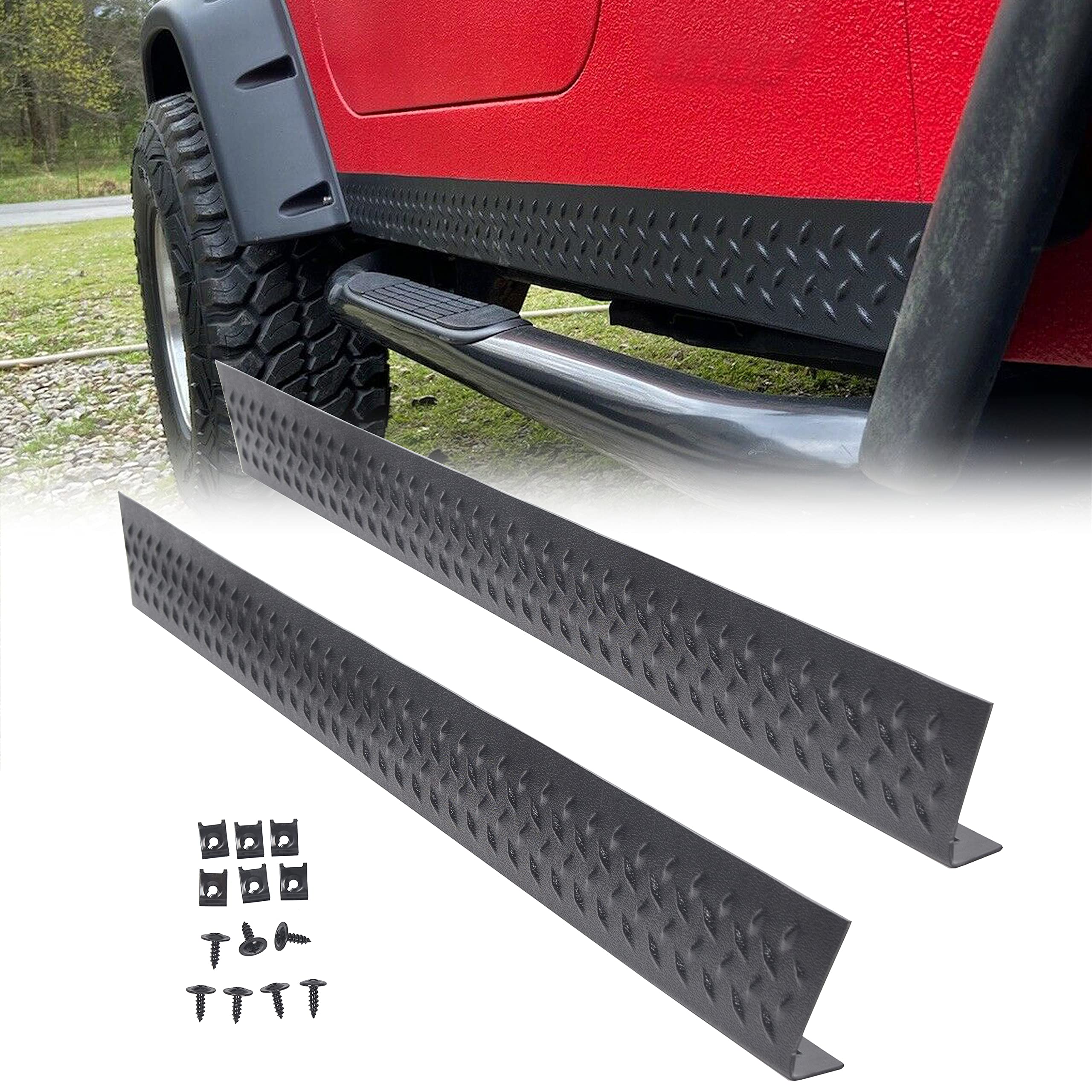 7Blacksmiths Side Body Armor Rocker Panel Compatible With 1997-2006 Jeep Tj Wrangler Diamond Plate Kit Replacement For 11650.05