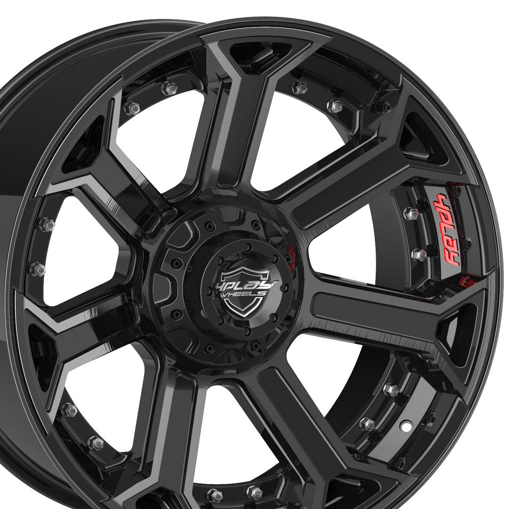22" 4PLAY Wheel fits Ram-Dodge-Jeep-GM-Ford - 4P70 Brushed Black Rim 22x10