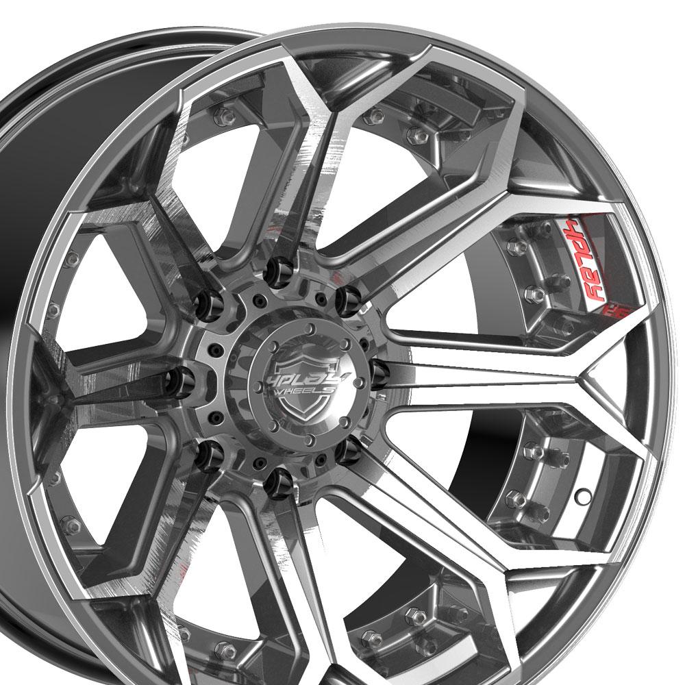 22" 4PLAY Wheel fits GM-Ford-Dodge-Hummer - 4P80R Brushed Gunmetal Rim 22x10