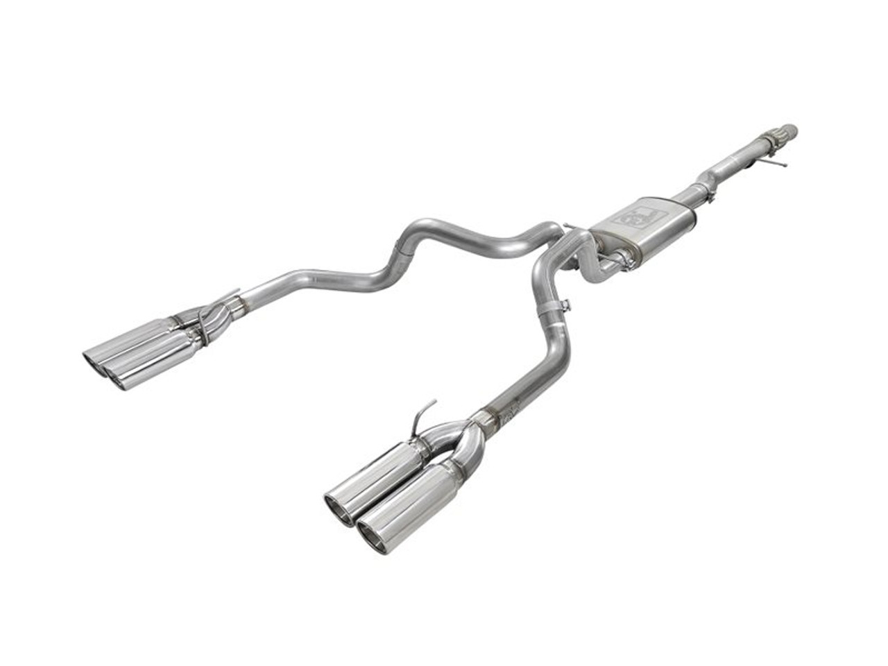 aFe Power Vulcan Series 4" to Dual 3" 304 Stainless Steel Cat-Back Exhaust System, Quad Polished Tips :: 2019-2025 Silverado & GMC Sierra 1500 V8 6.2L