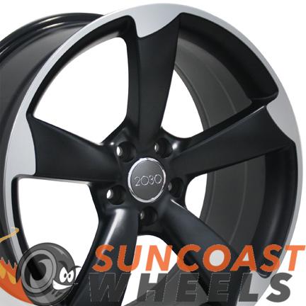 19" Fits Audi - S4 Style Rotor Wheels - Satin Black with a Mach'd Face 19x8.5