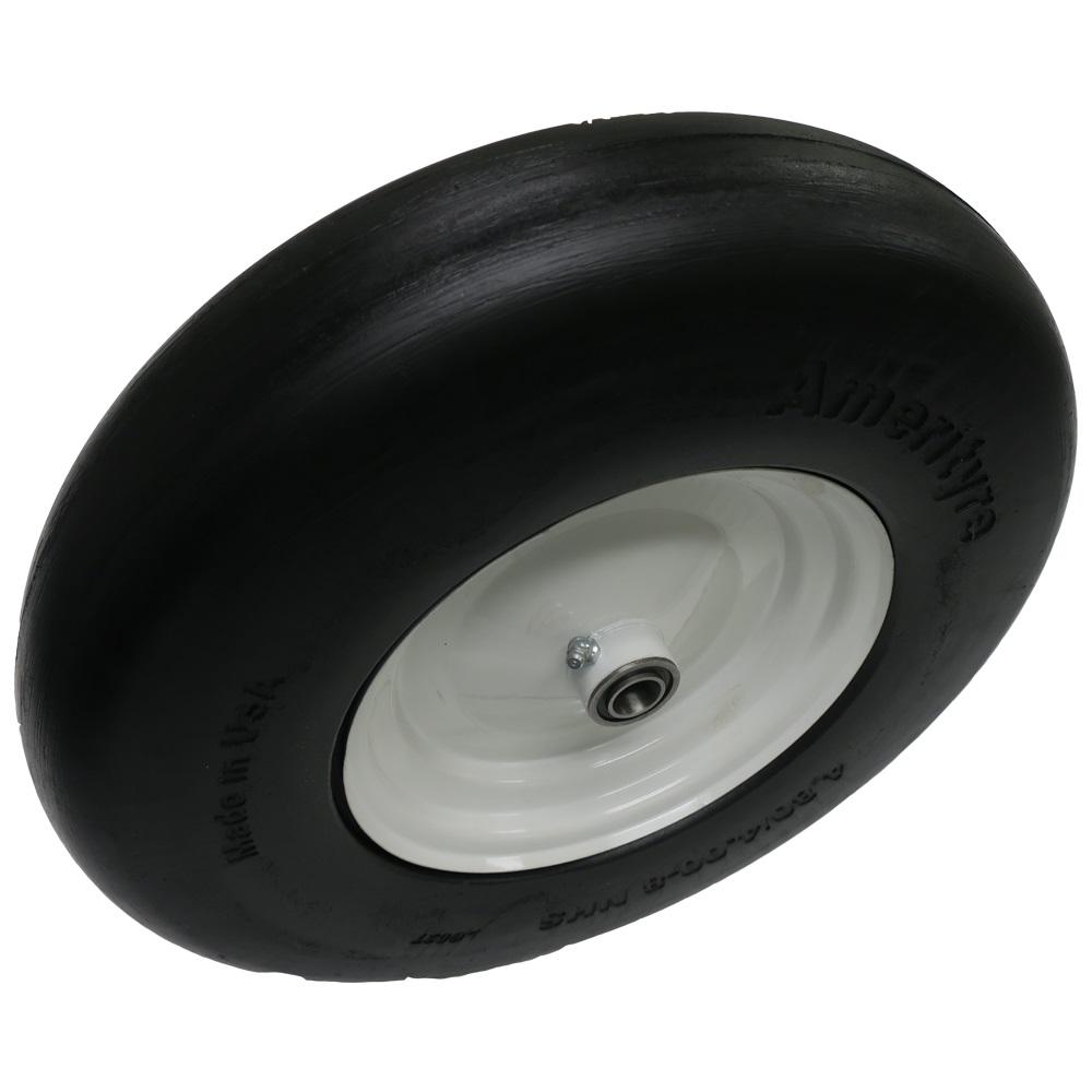 Amerityre Solid Smooth 480/400-8 Wheelbarrow White Centered Hub 3" HL 3/4" Bearing LD 1000lbs