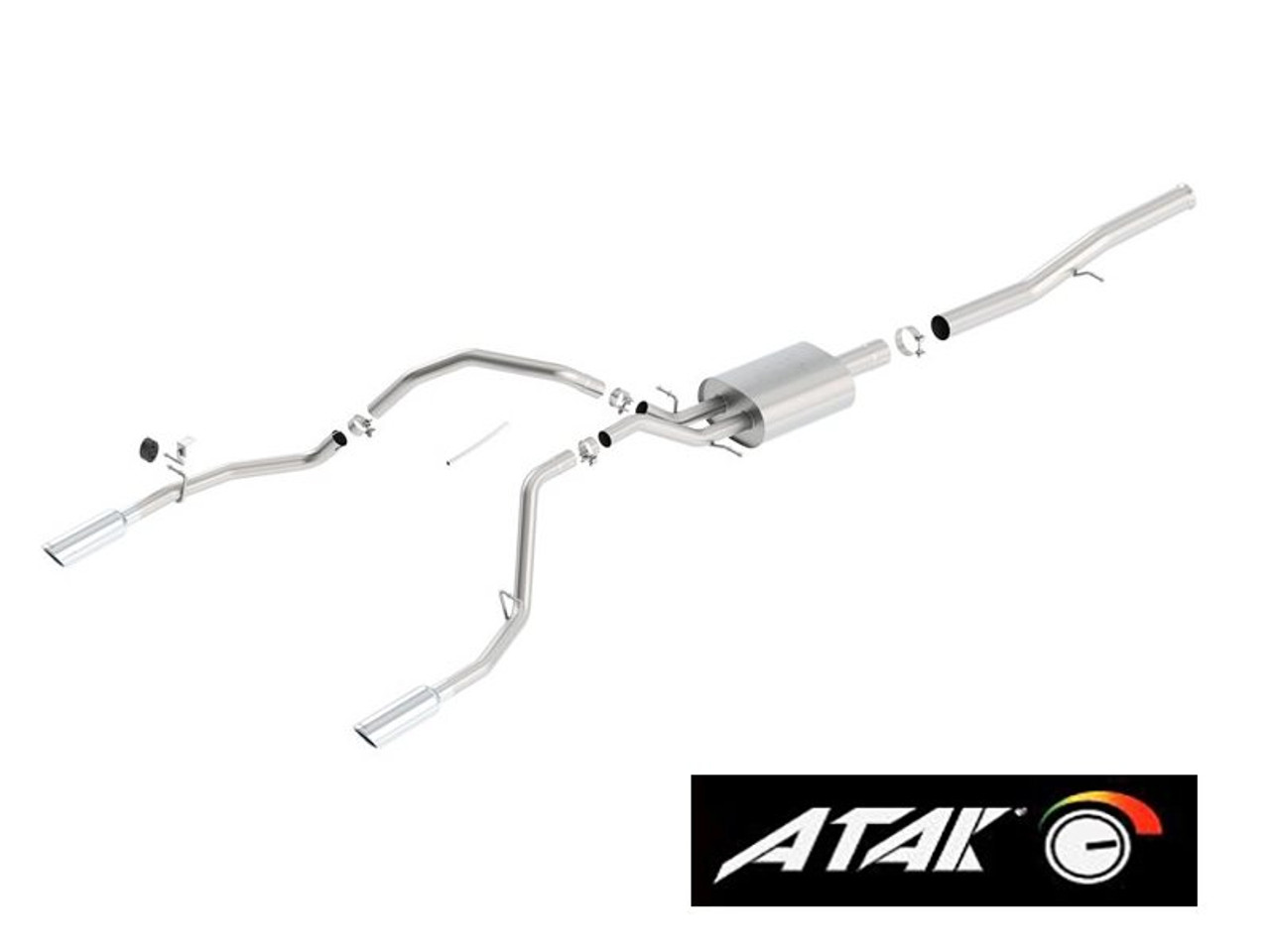 Borla 3.5" ATAK Cat-Back Single Exhaust w/ Dual Rear Exit, 4" Polished Tips :: 2014-2018 Silverado & GMC Sierra 1500 6.2L Extended Cab Standard Bed, Crew Cab Short Bed