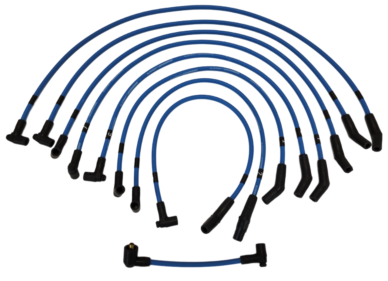 8.65mm Classic BluePrint Blue- Assembled Spark Plug Wire Set - 135° Boots - Ford SB Compatible