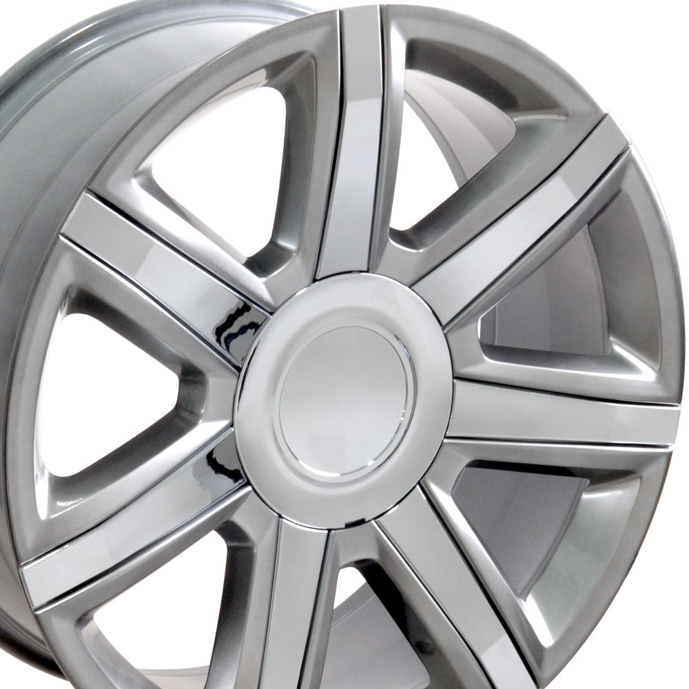 22" Fits Cadillac - Escalade Style Wheel - Hyper Silver with Chrome Insert 22x9