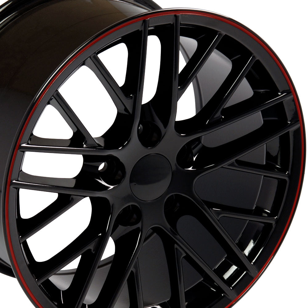18" Fits Chevrolet - C6 ZR1 Style Wheel - Black Red Band 18x10.5