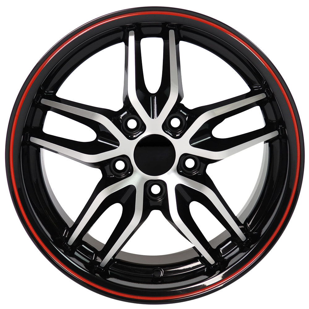 18" fits Chevrolet - Corvette Deep Dish Wheel - Black Machined Face with Red Band 18x1.5