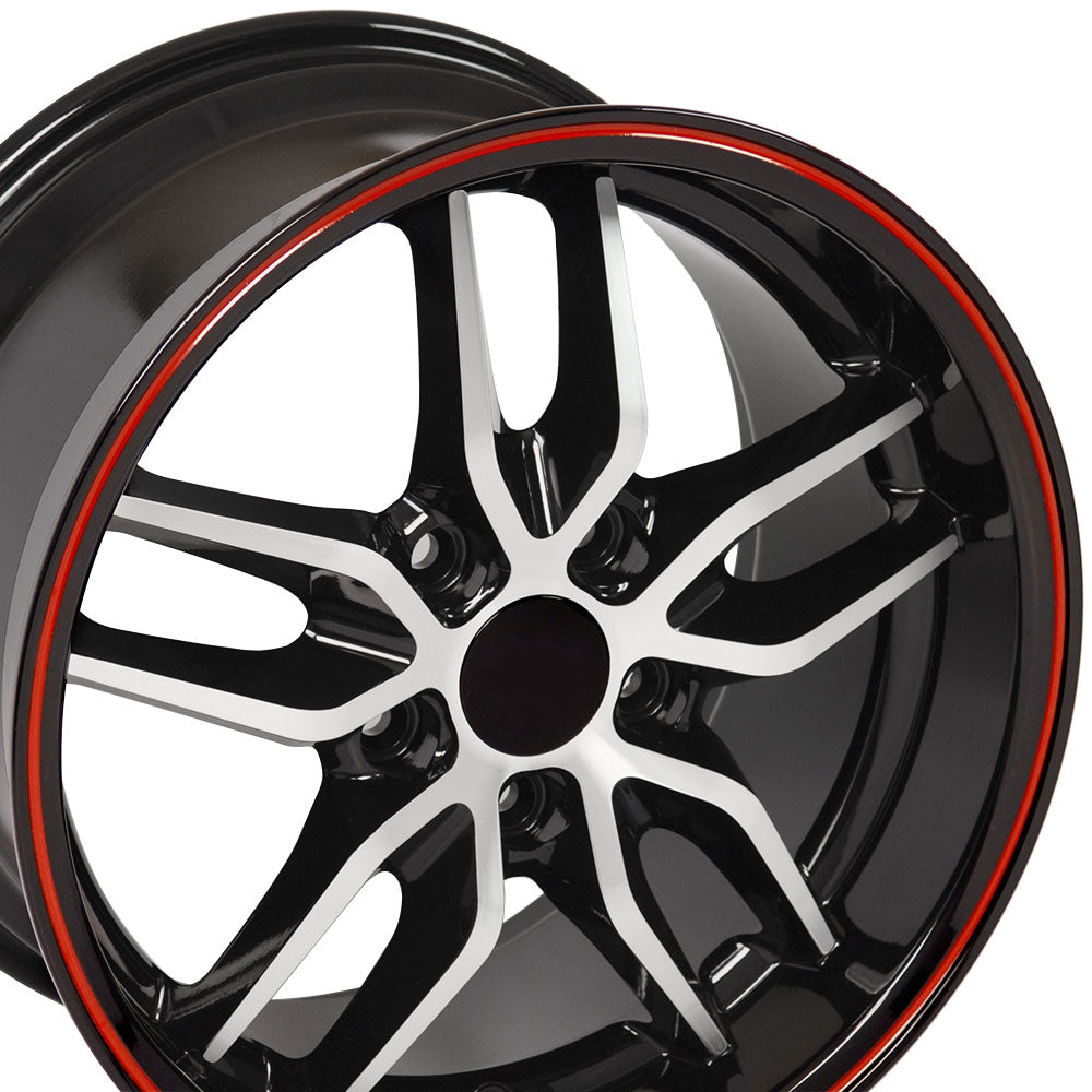 17" fits Chevrolet - Corvette Deep Dish Wheel - Black Machined Face with Red Band 17x9.5
