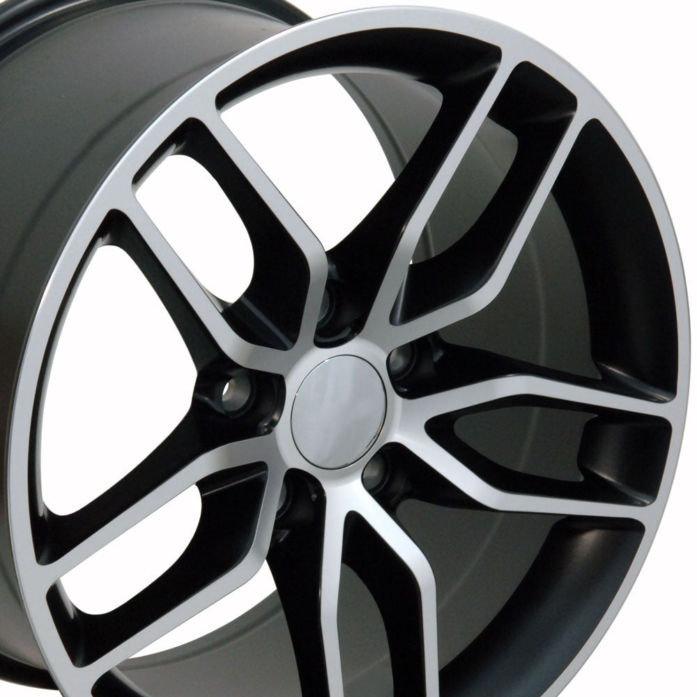 18" Fits Chevrolet - Corvette Stingray Style Wheel - Satin Black with a Mach'd Face 18x8.5