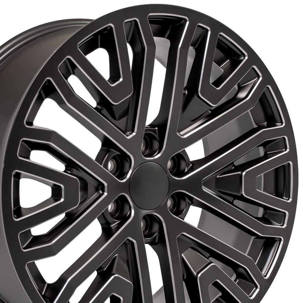 22" Rim Fits Next Gen Sierra CV37 22x9 Black Milled Chevy Truck Wheel