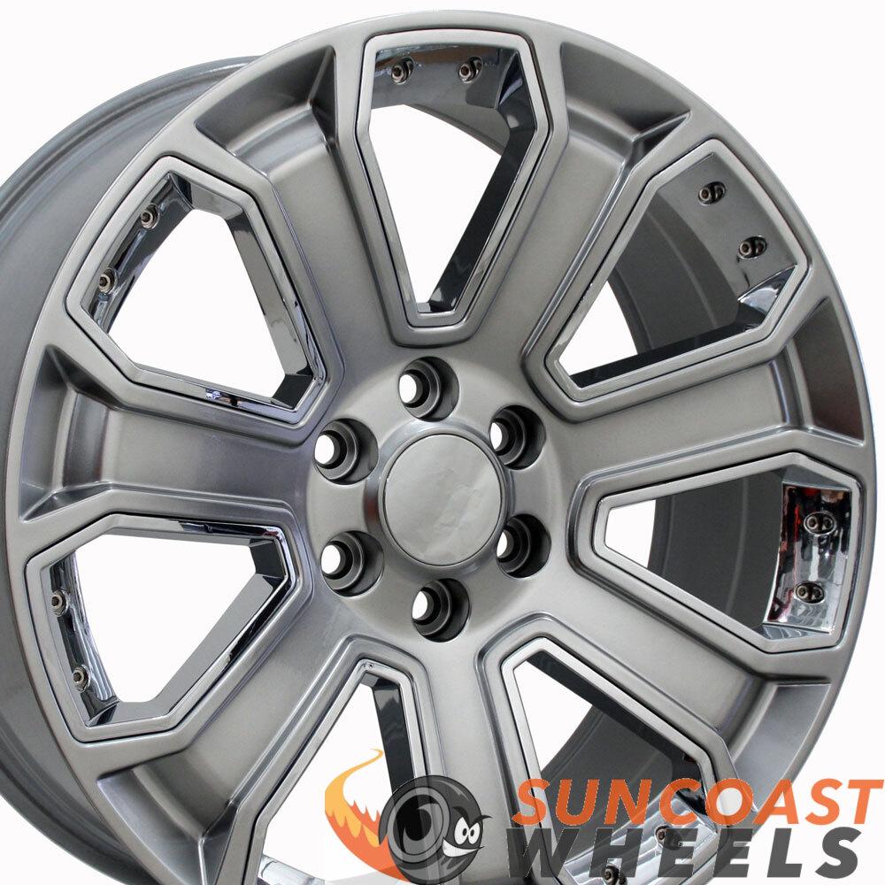 20" Fits Chevrolet - Silverado Style Wheel - Hyper Silver with Chrome Inserts 20x8.5