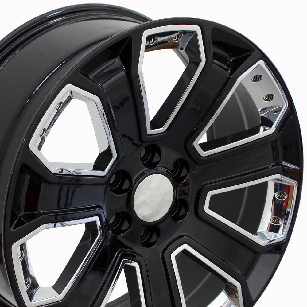 22" Fits Chevrolet - Silverado Style Wheel - Black with Chrome Inserts 22x9