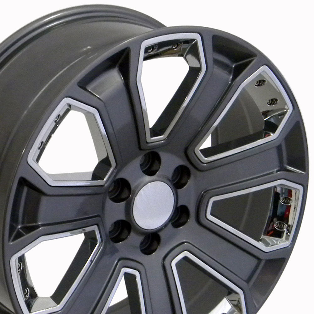 22" Fits Chevrolet - Silverado Style Wheel - Gunmetal with Chrome Inserts 22x9
