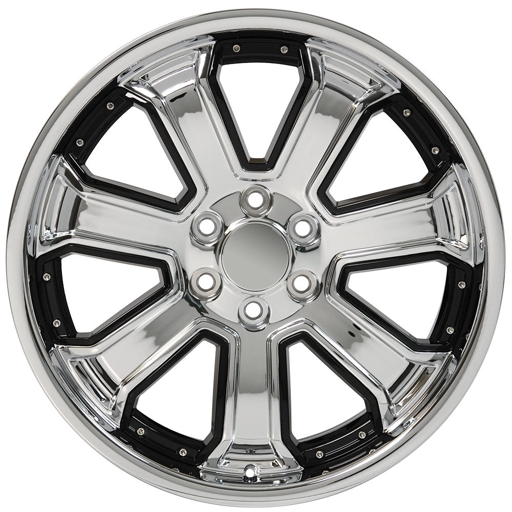 22" fits Chevrolet - Silverado Deep Dish Wheel - Chrome with Black Inserts 22x9.5